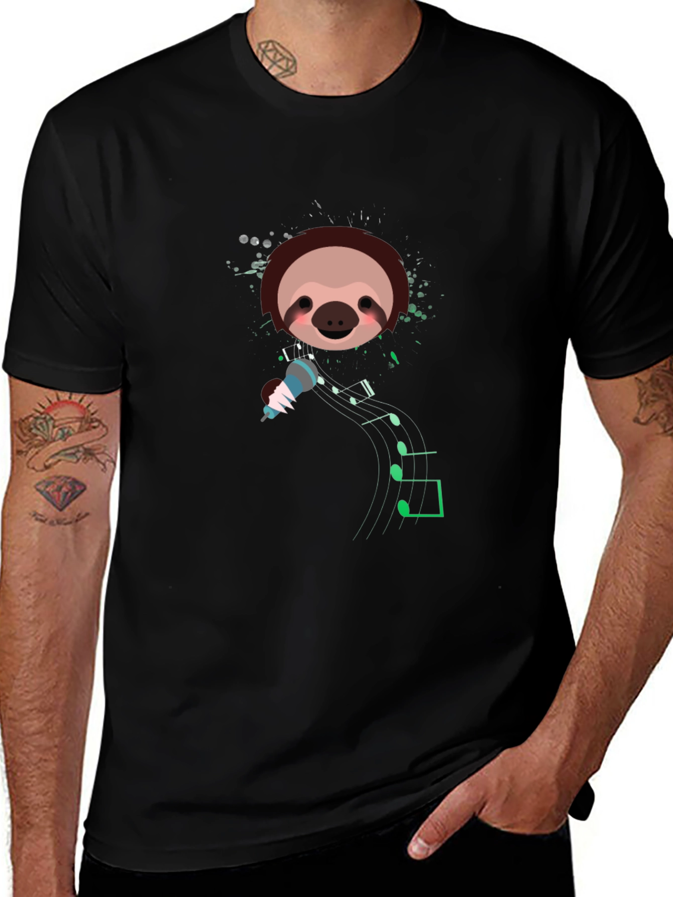 Singing Sloth Graphic T-Shirt - Black