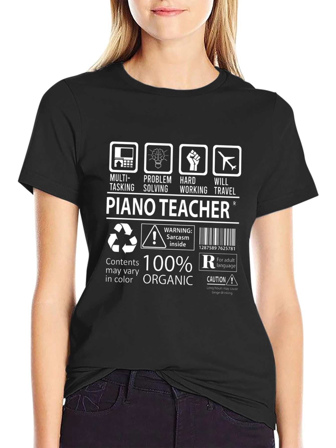Piano Teacher Humor T-Shirt - Multi-Tasking Organic