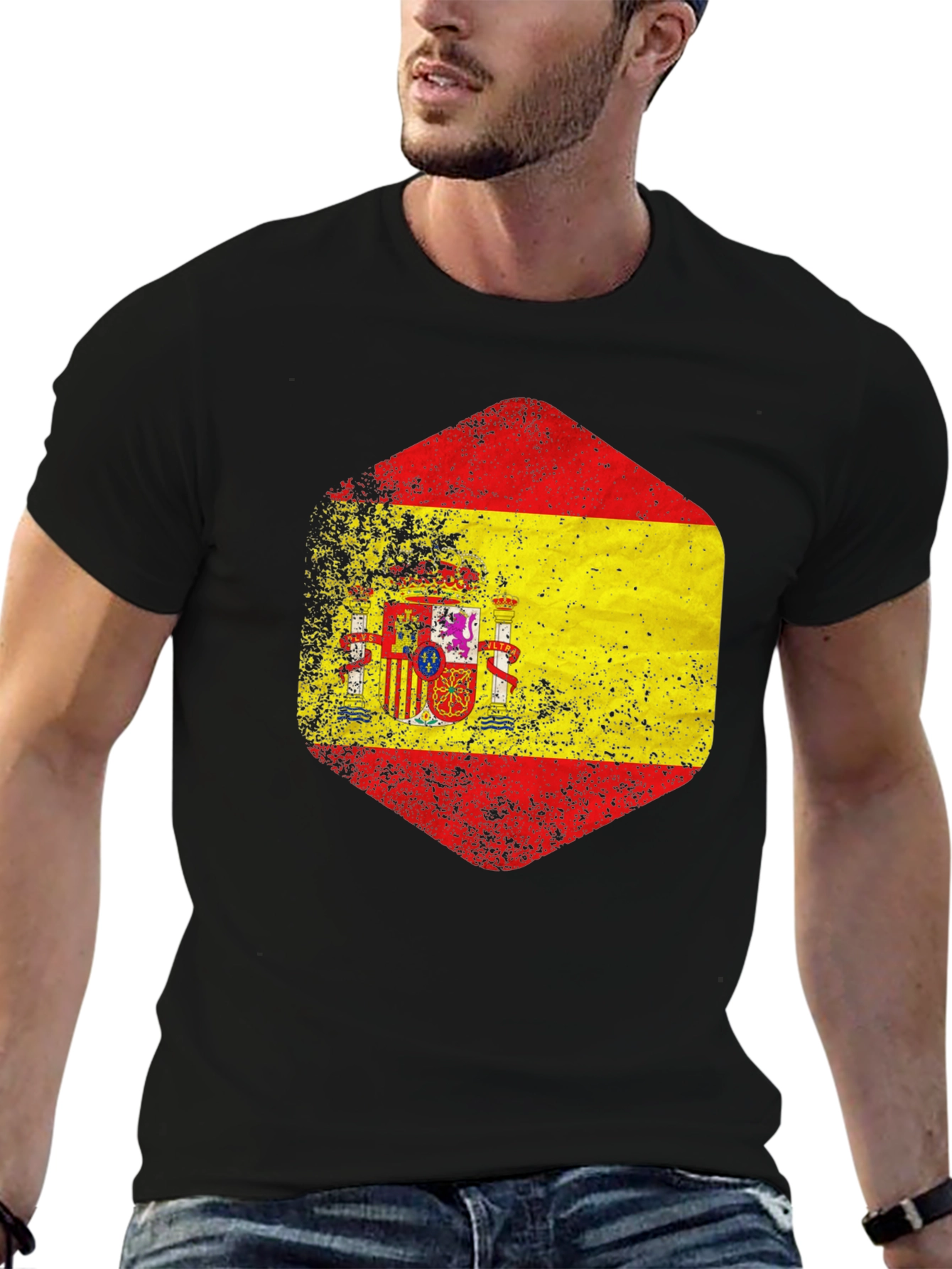 Spain Flag Graphic T-Shirt - Distressed Style