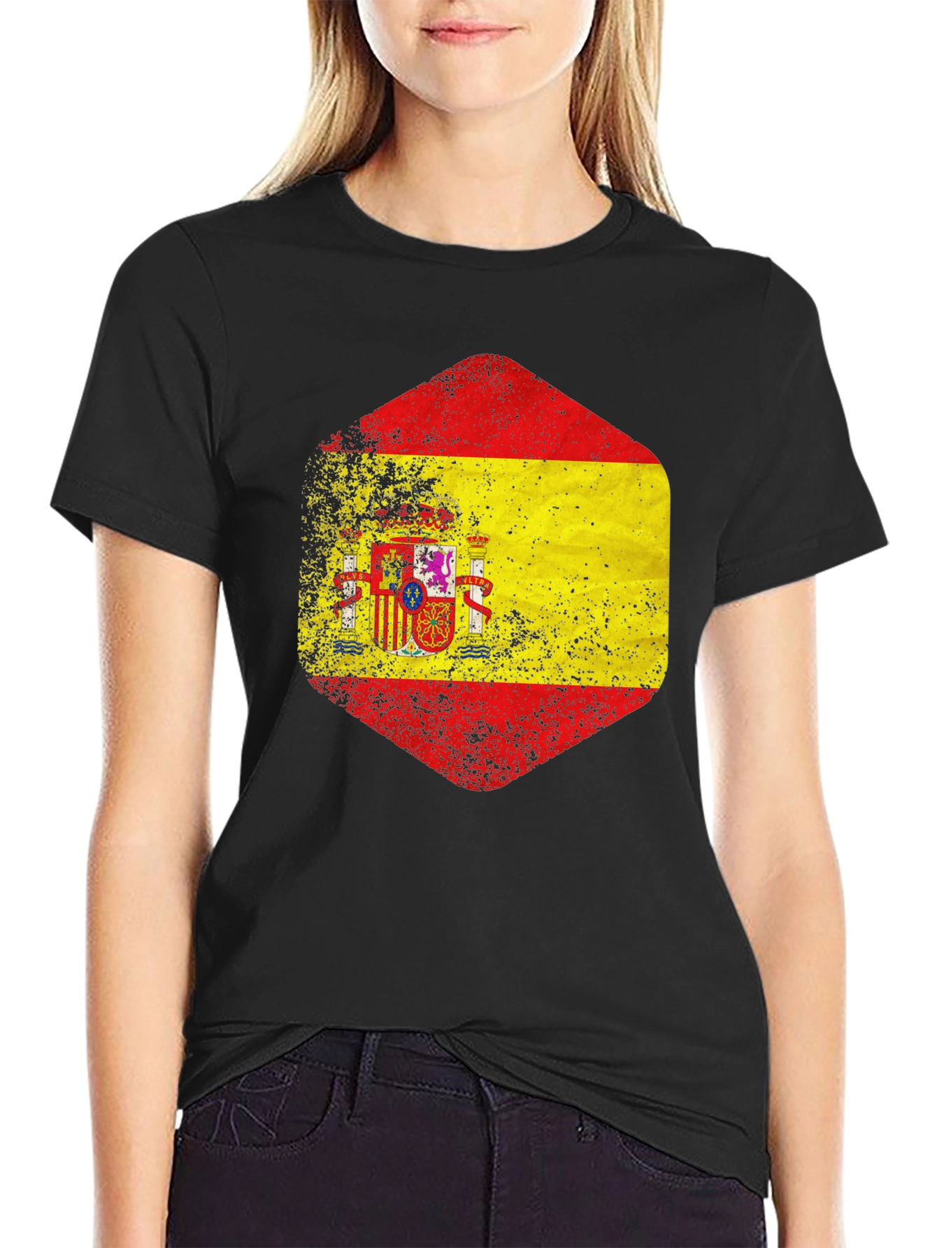 Spain Flag Graphic T-Shirt - Distressed Style
