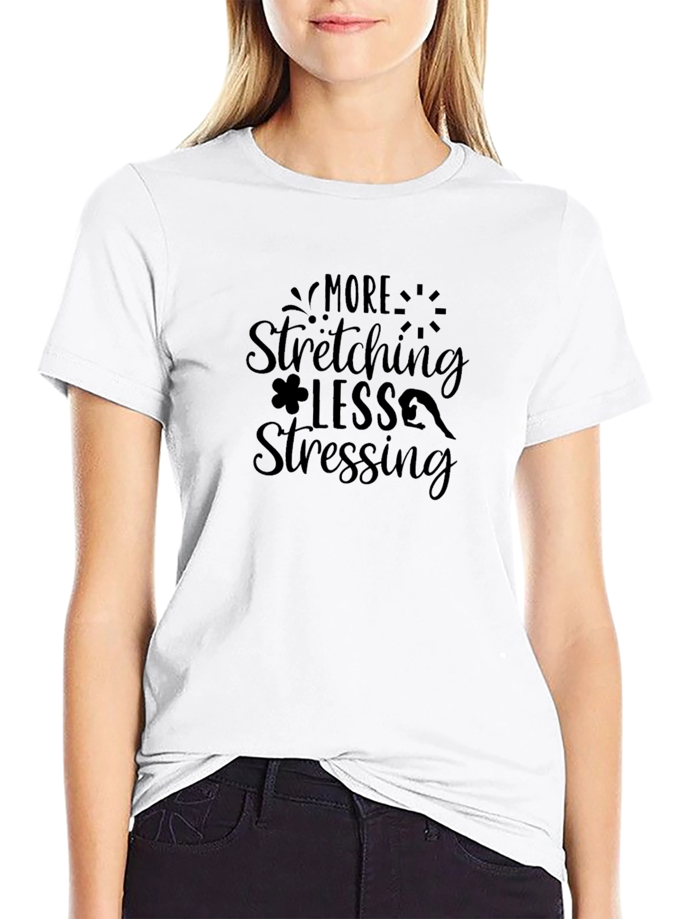 Stretching Less Stressing Black Graphic Tee
