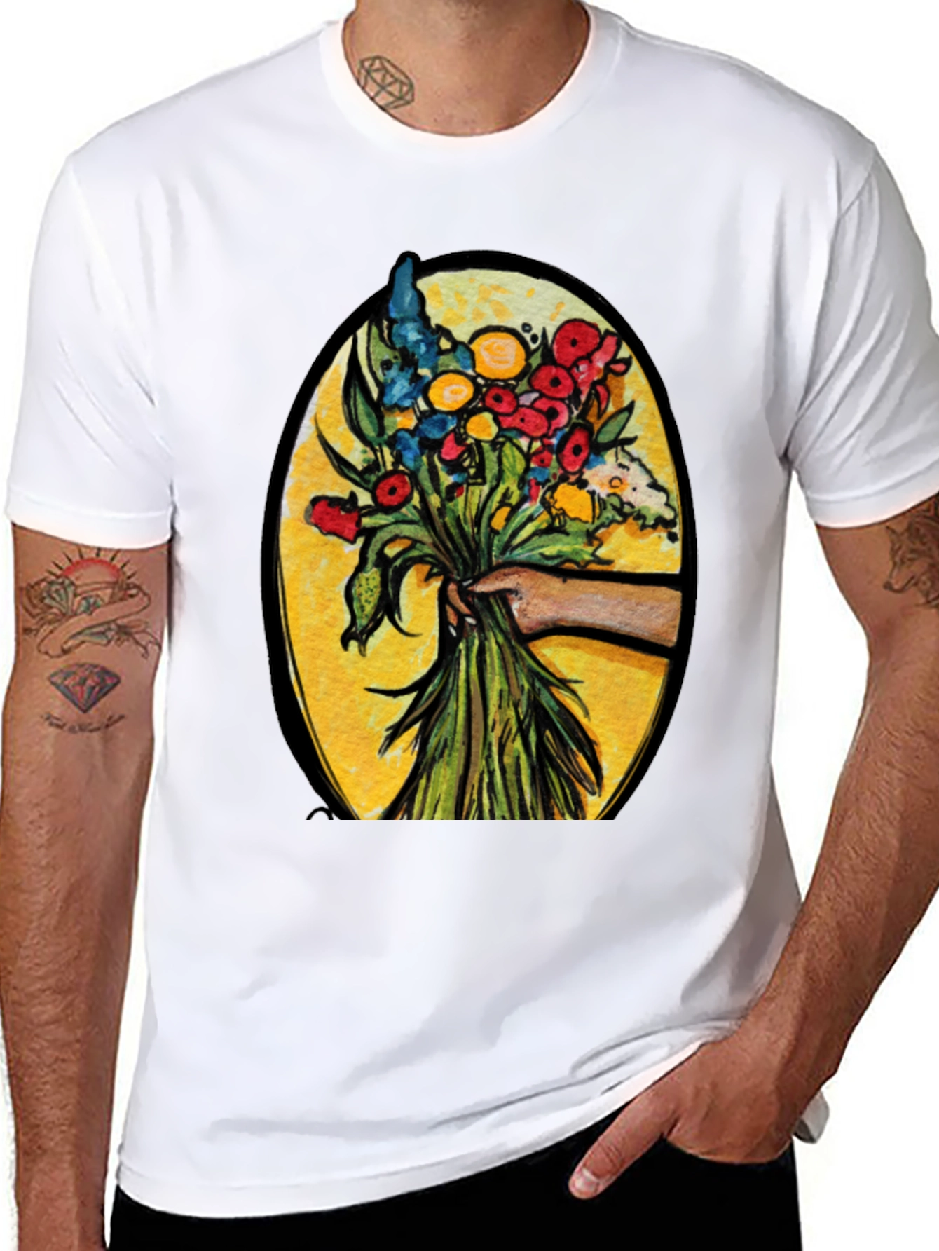 Floral Bouquet Graphic T-Shirt - Artistic Design