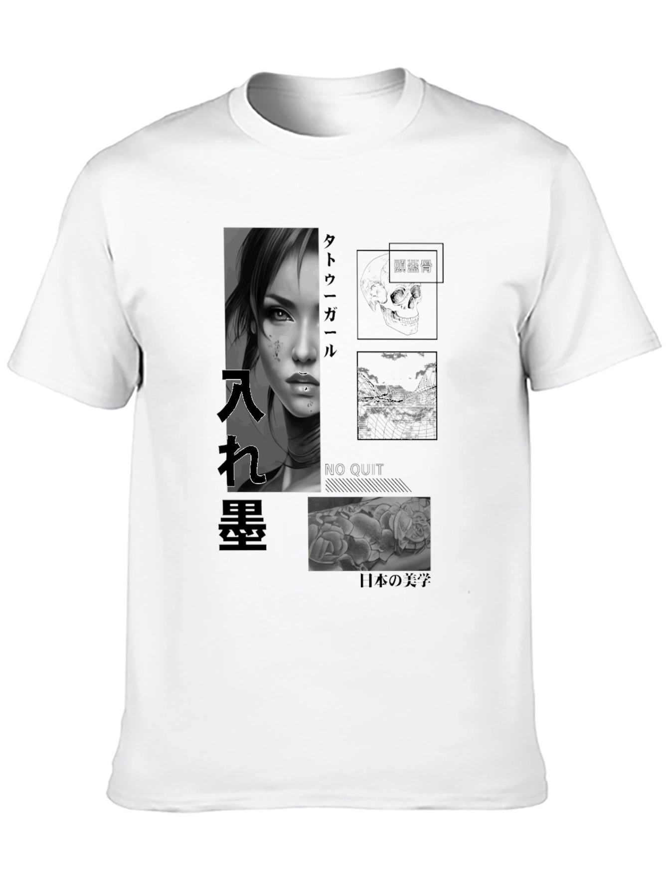 Artistic Black T-Shirt with Tattoo Girl Design