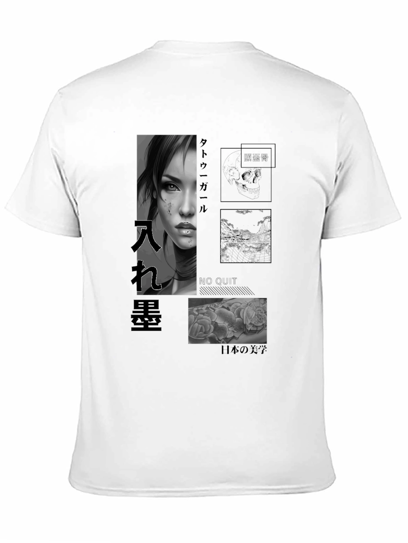 Artistic Black T-Shirt with Tattoo Girl Design