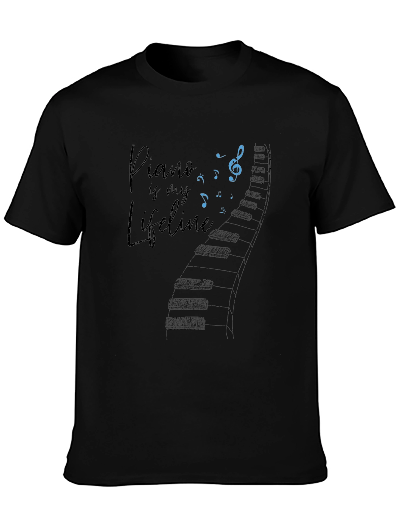 Piano is My Lifeline Black Graphic Tee