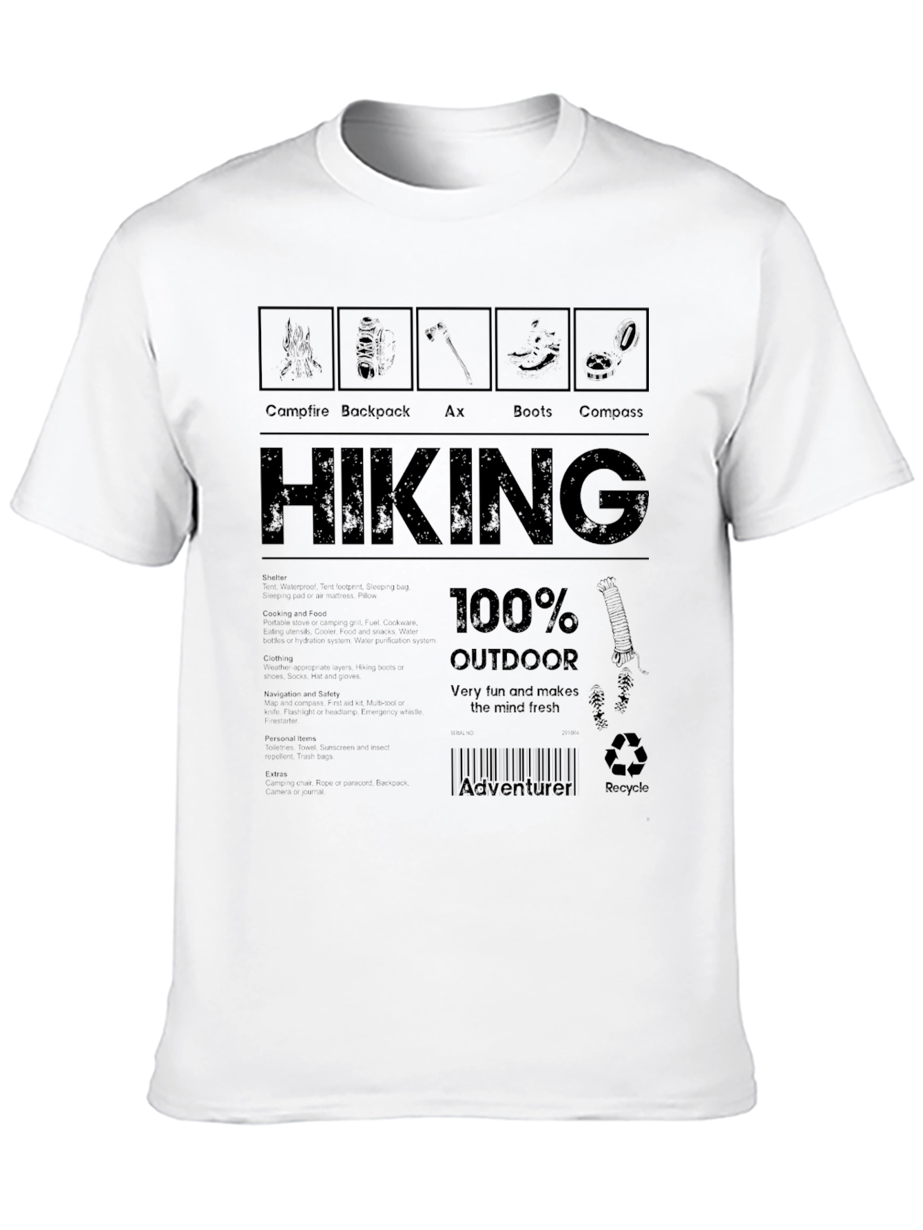 Hiking Adventure T-Shirt: Campfire Backpack Ax Boots Compass Design