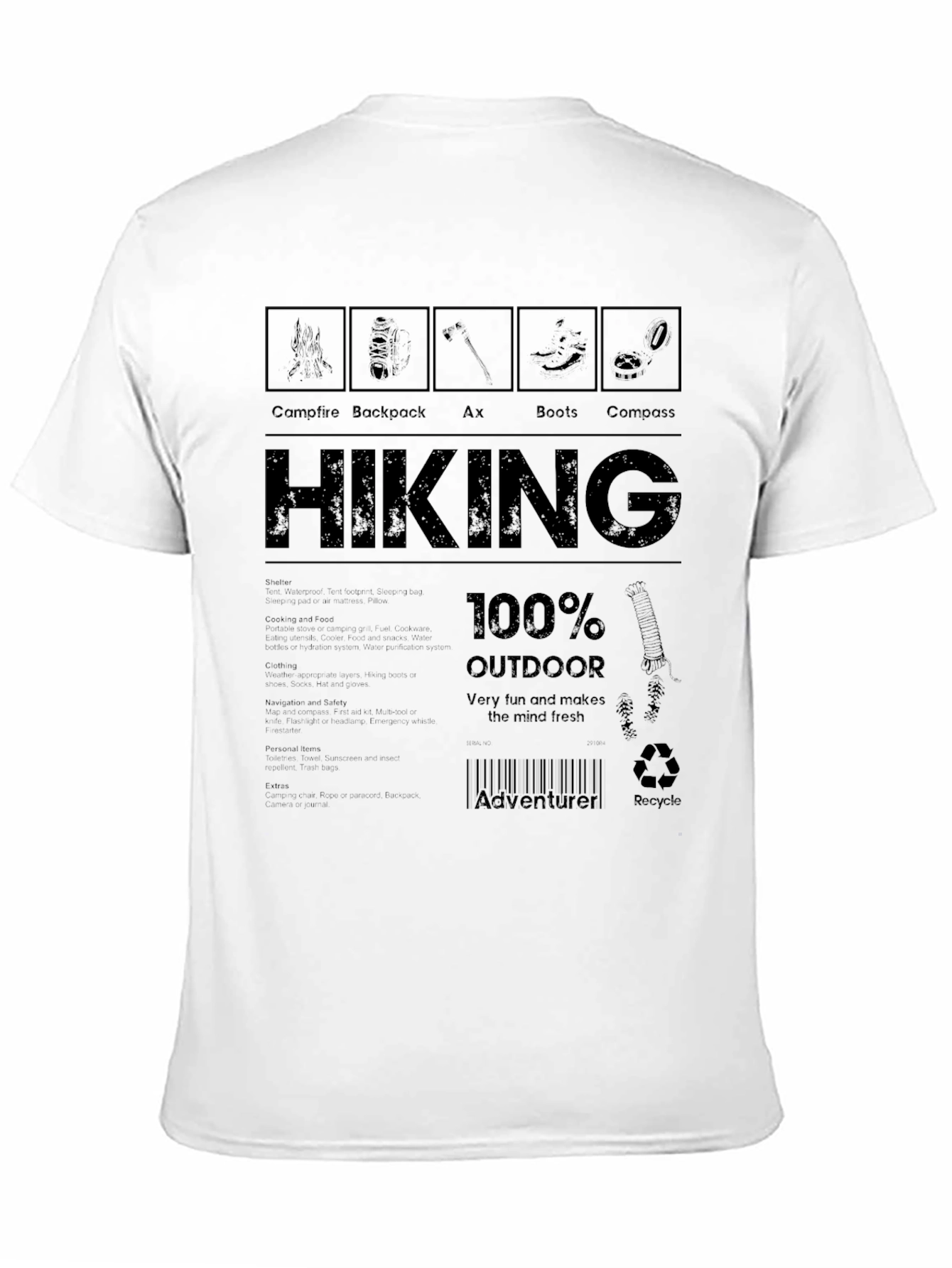 Hiking Adventure T-Shirt: Campfire Backpack Ax Boots Compass Design