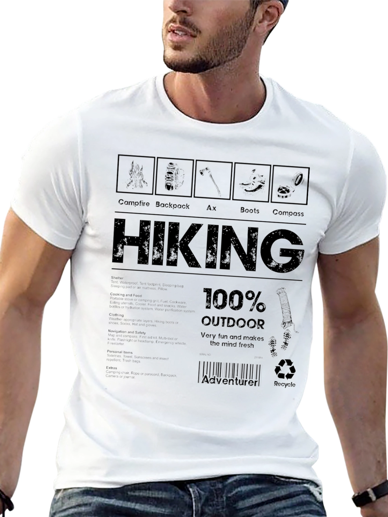 Hiking Adventure T-Shirt: Campfire Backpack Ax Boots Compass Design