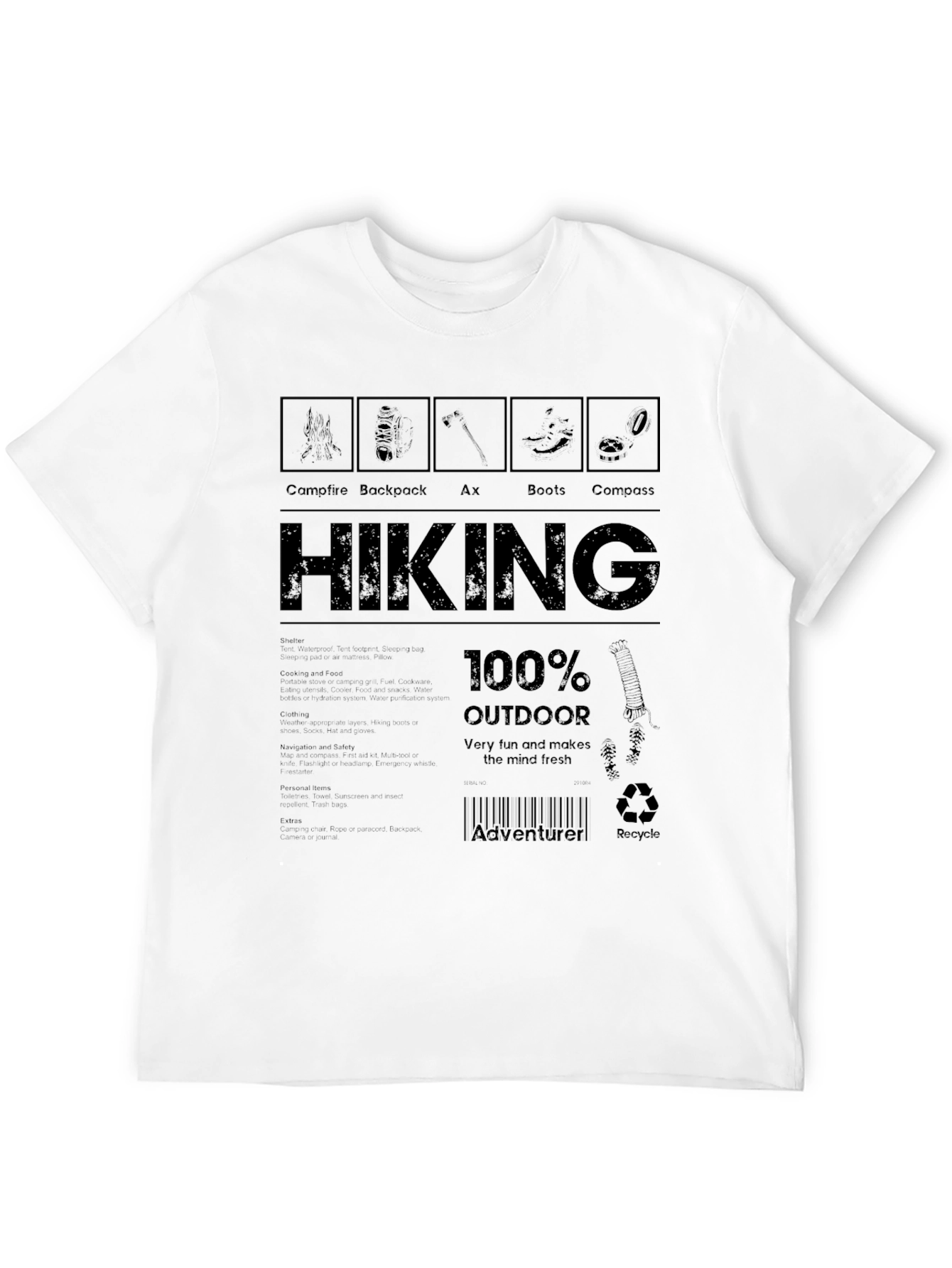 Hiking Adventure T-Shirt: Campfire Backpack Ax Boots Compass Design