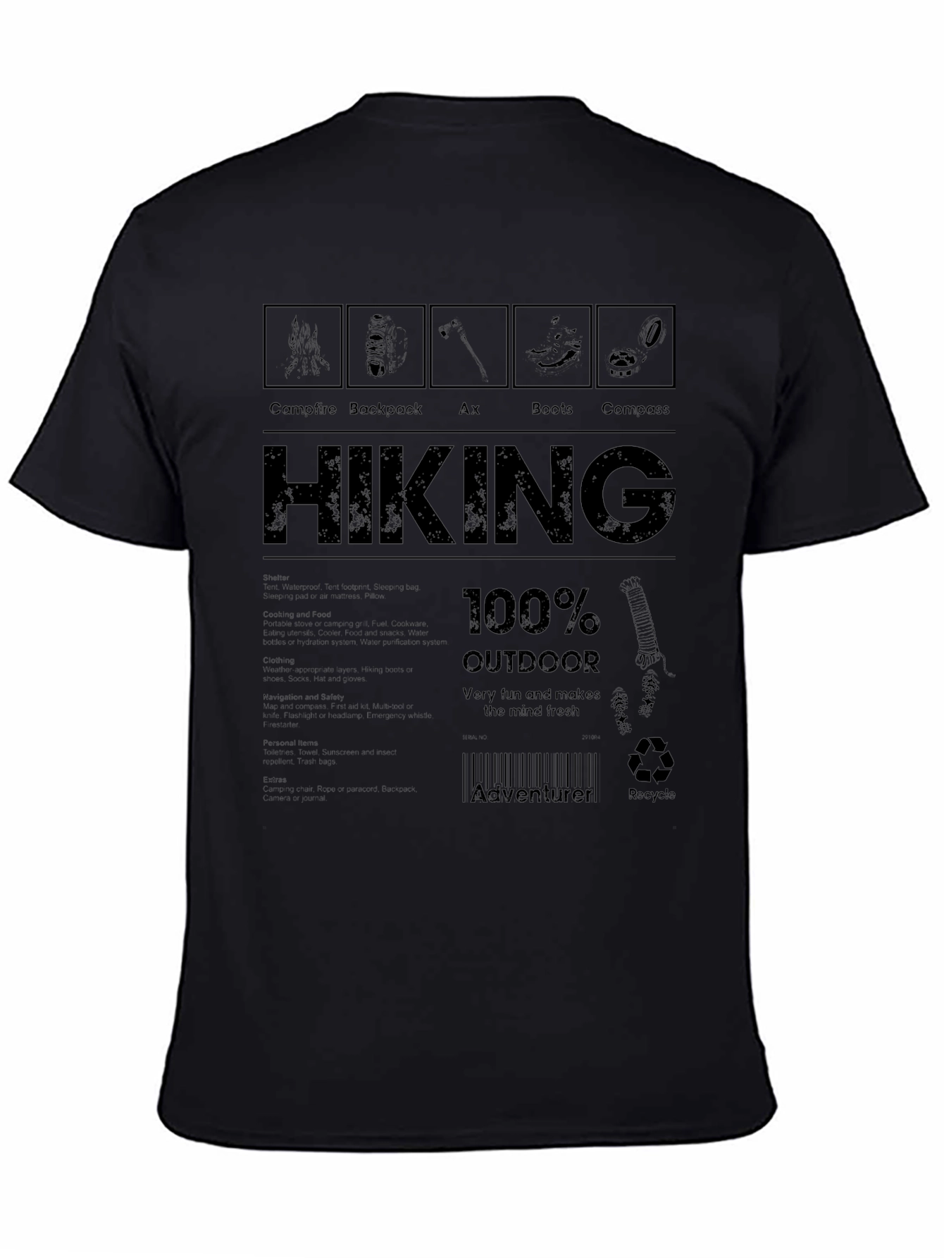 Hiking Adventure T-Shirt: Campfire Backpack Ax Boots Compass Design