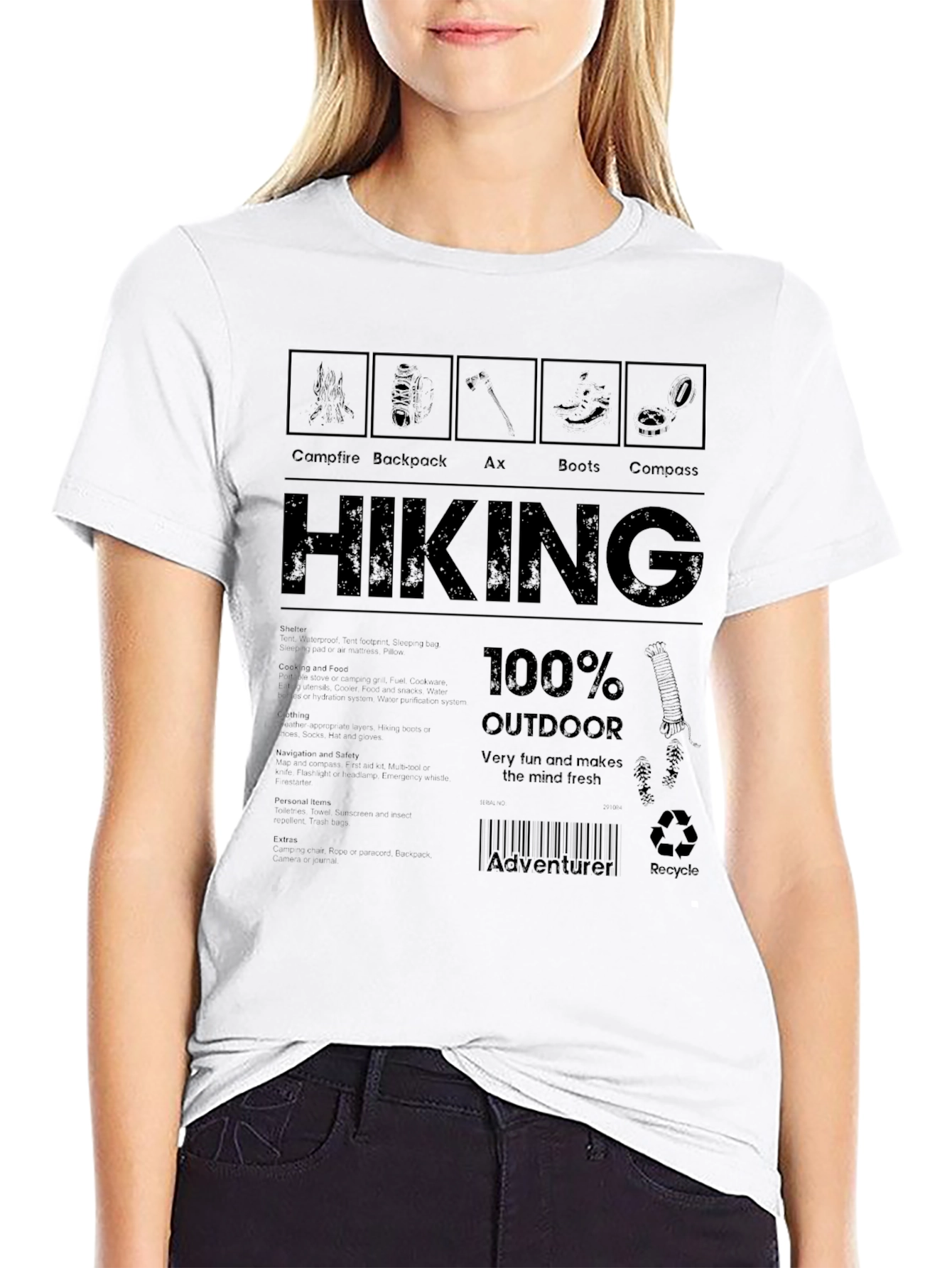 Hiking Adventure T-Shirt: Campfire Backpack Ax Boots Compass Design