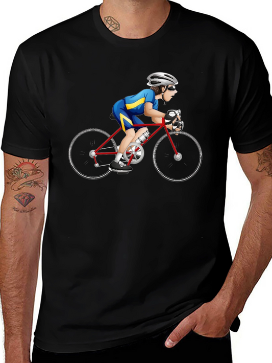 Cartoon Cyclist Graphic Tee - Unisex Black T-Shirt