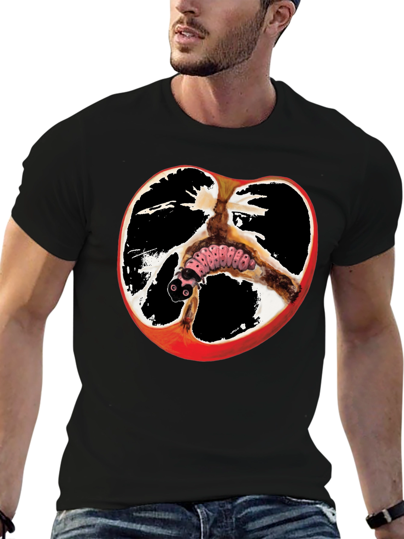 Caterpillar Peace Sign Apple Graphic T-Shirt