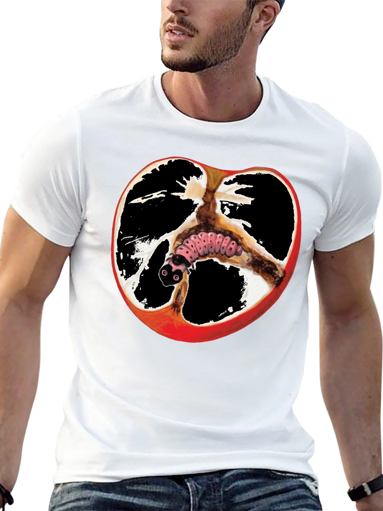 Caterpillar Peace Sign Apple Graphic T-Shirt