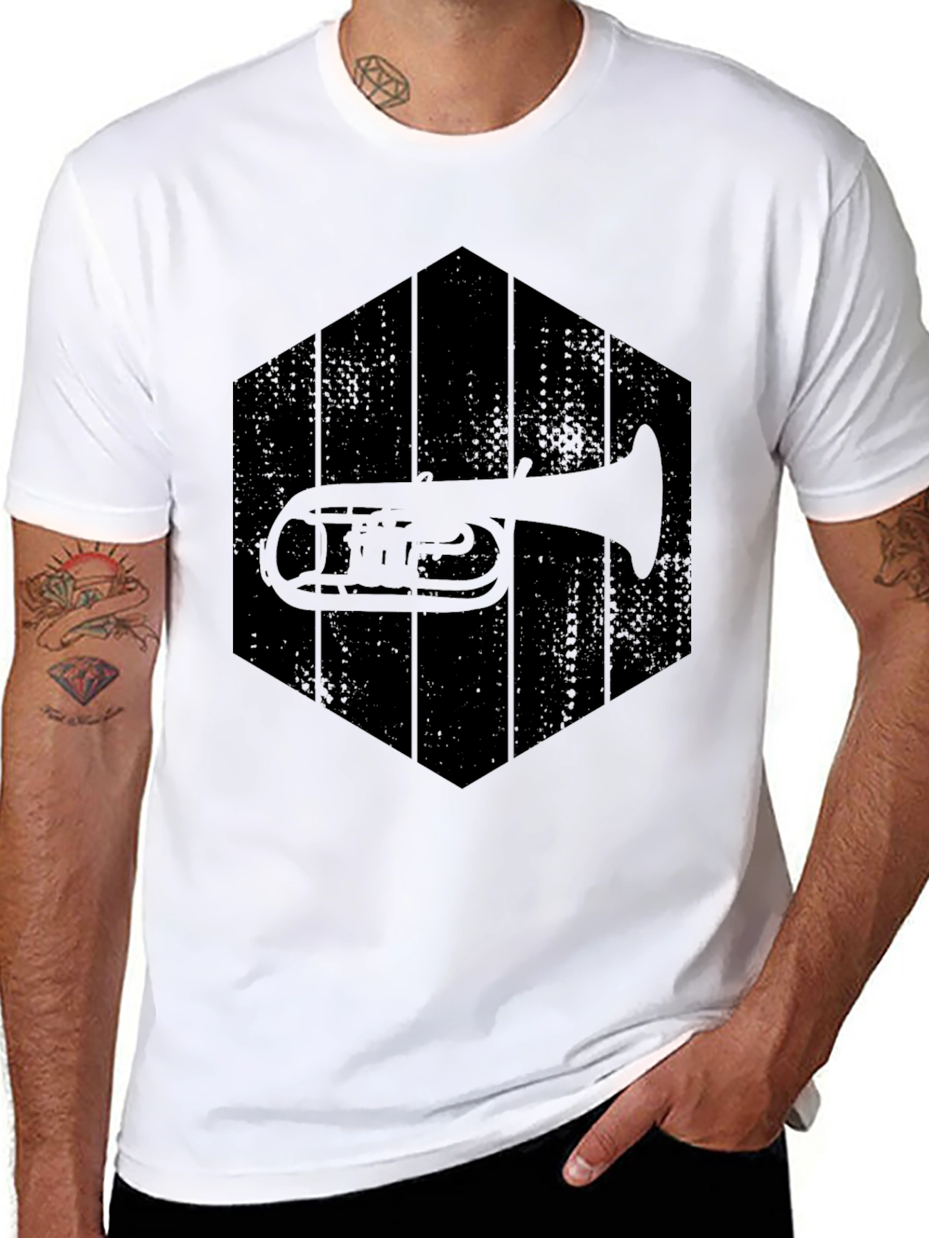 Tuba Hexagon Graphic Tee - Black Cotton Casual Shirt