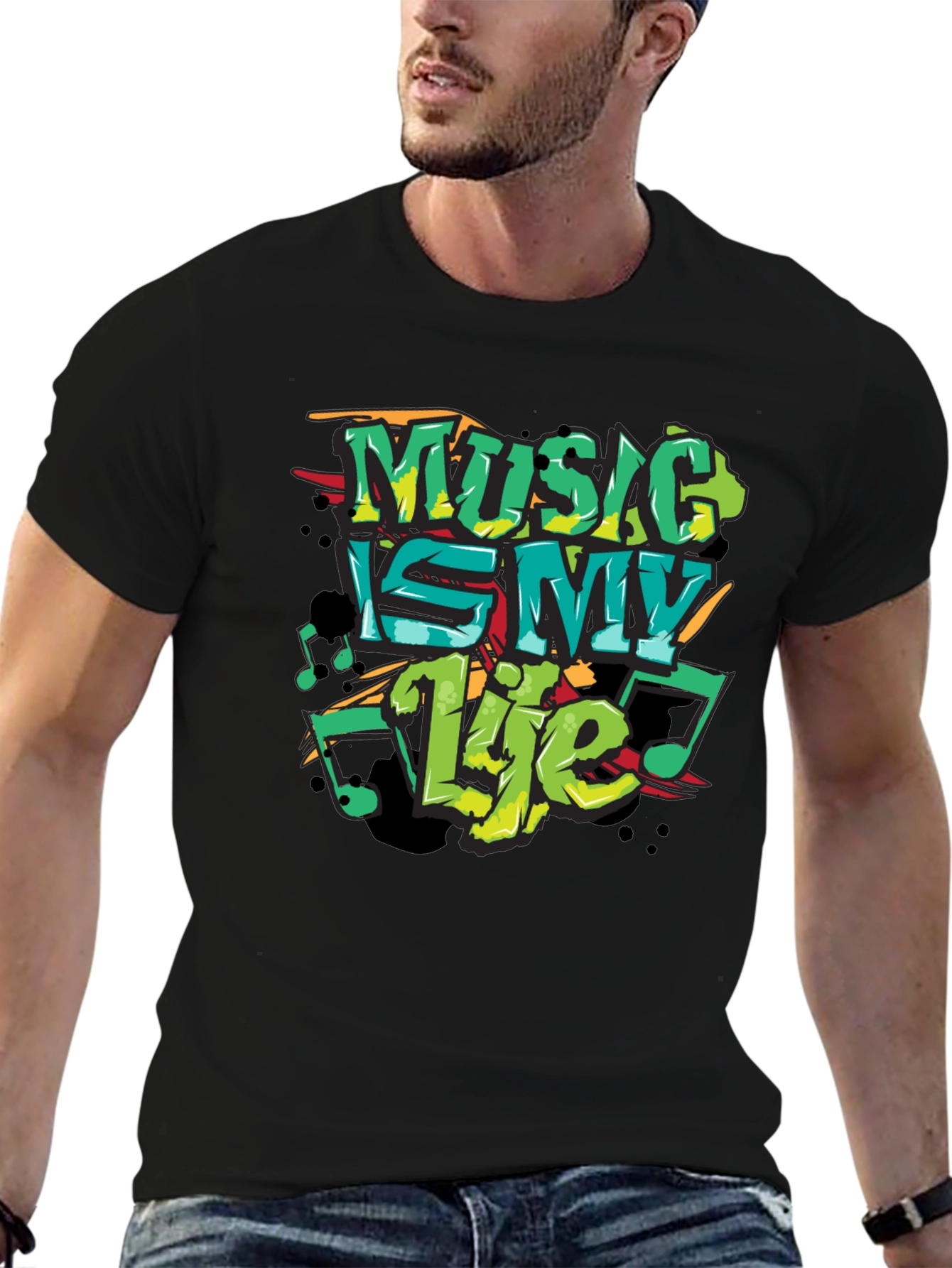 Music Is My Life Graphic Black Tee