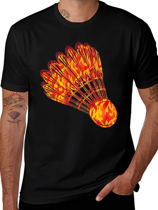 Fiery Shuttlecock Graphic Tee - Badminton Lover