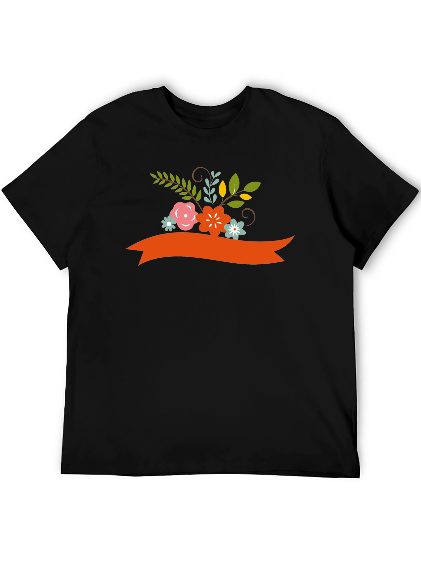 Floral Ribbon Graphic Tee - Black Cotton Blend