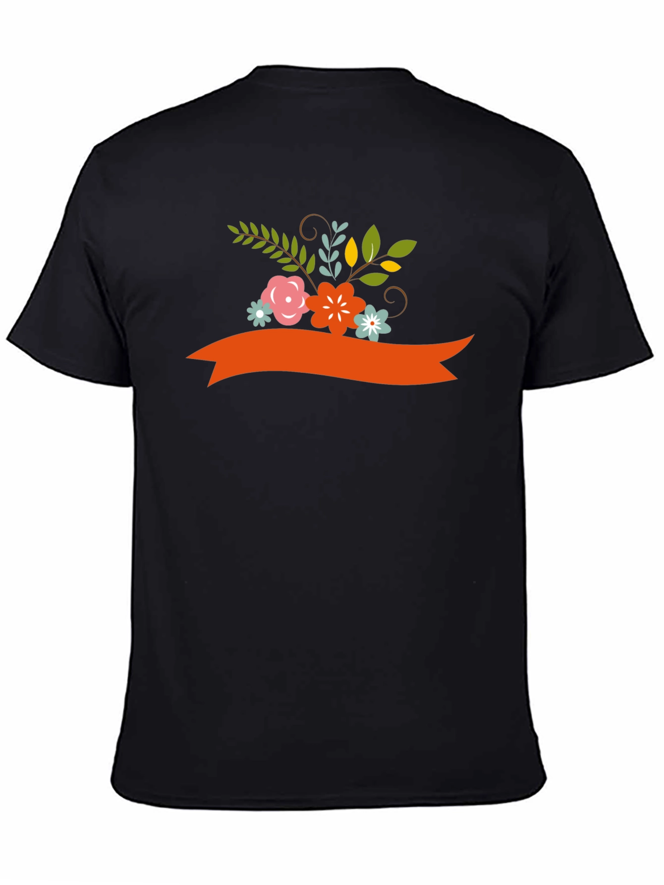 Floral Ribbon Graphic Tee - Black Cotton Blend