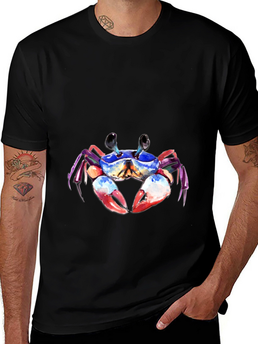 Colorful Crab Graphic Black T-Shirt
