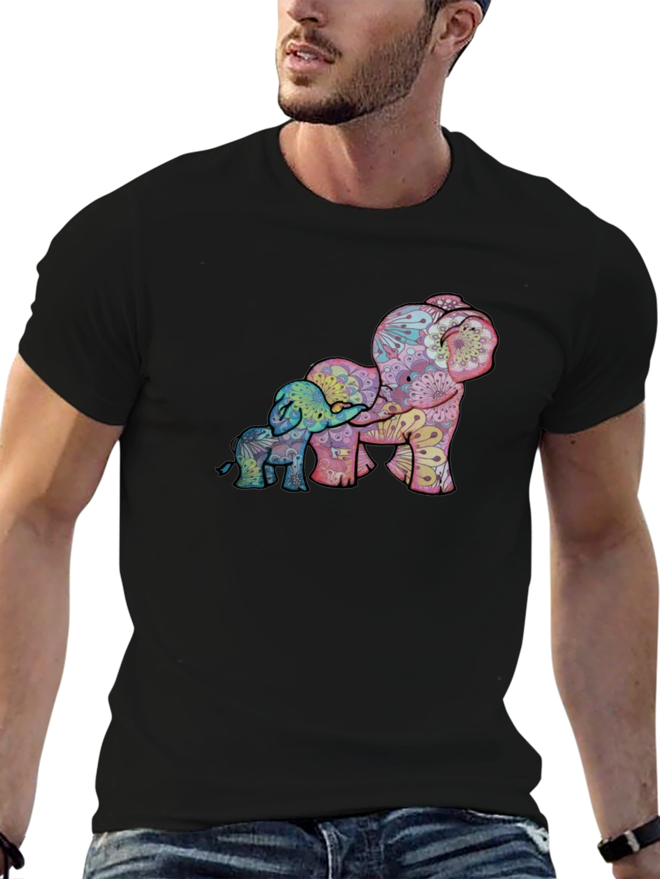 Elephant Family Graphic Tee - Stylish Black Shirt