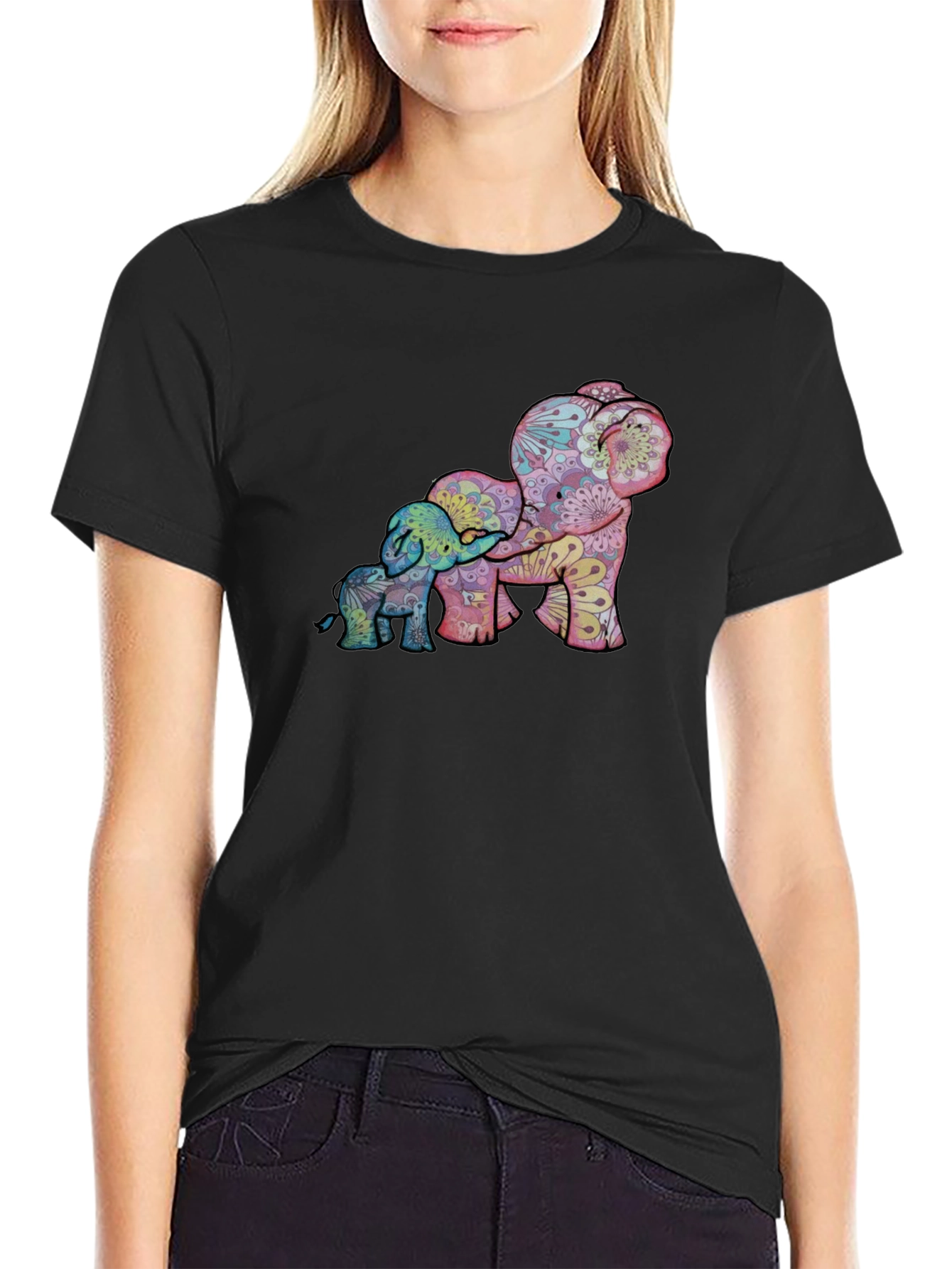 Elephant Family Graphic Tee - Stylish Black Shirt