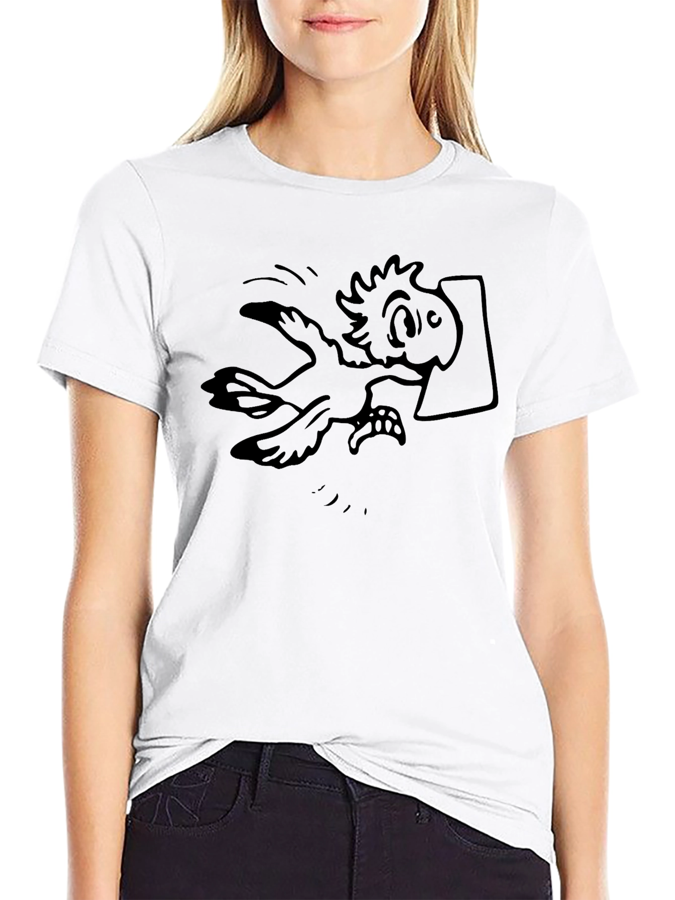 Cartoon Bird Graphic Tee - Black Cotton Blend