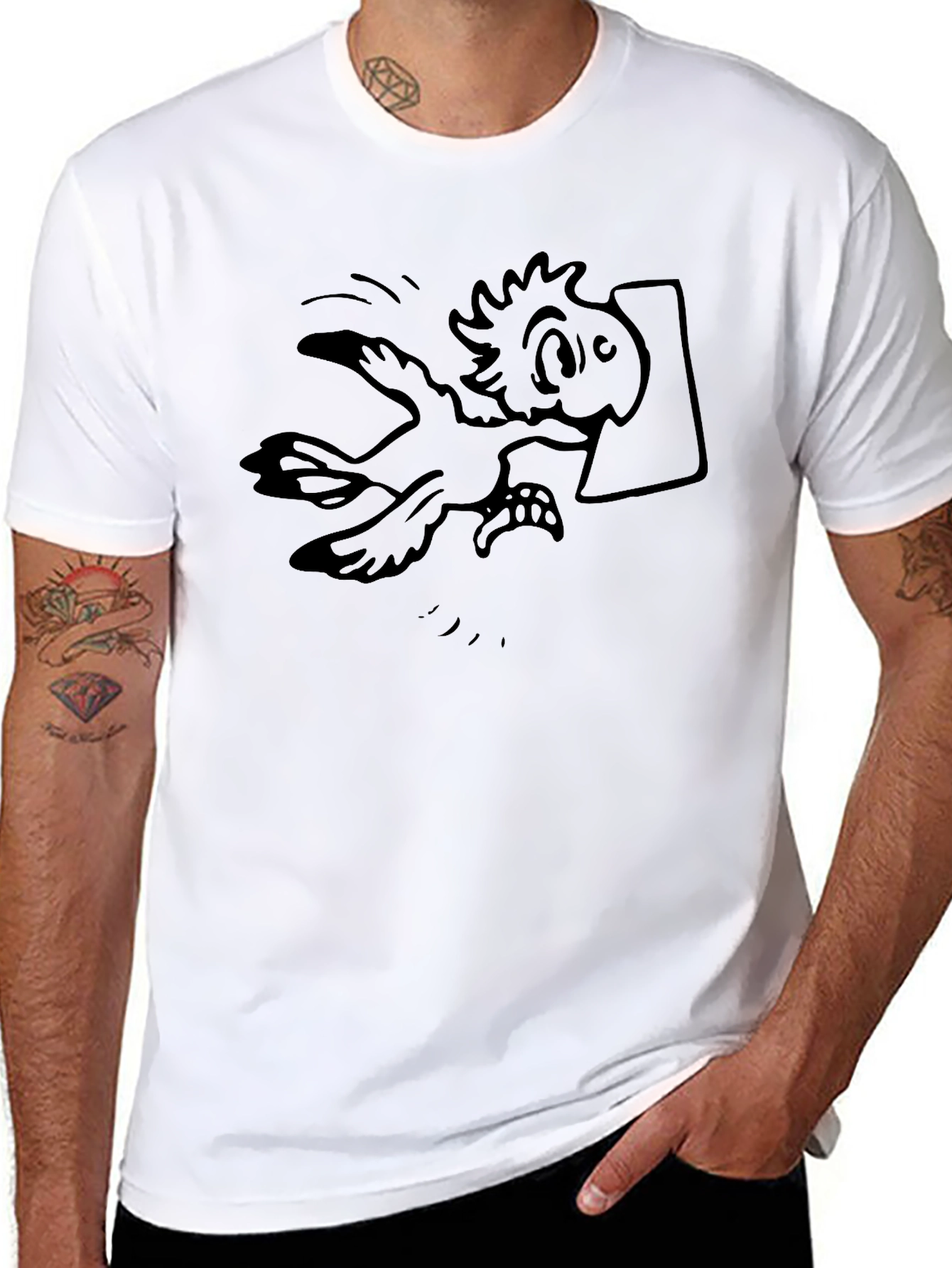 Cartoon Bird Graphic Tee - Black Cotton Blend