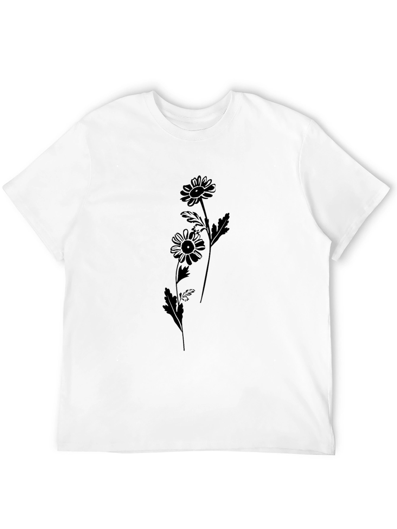 Black Daisy Flower Graphic Tee - Casual Style