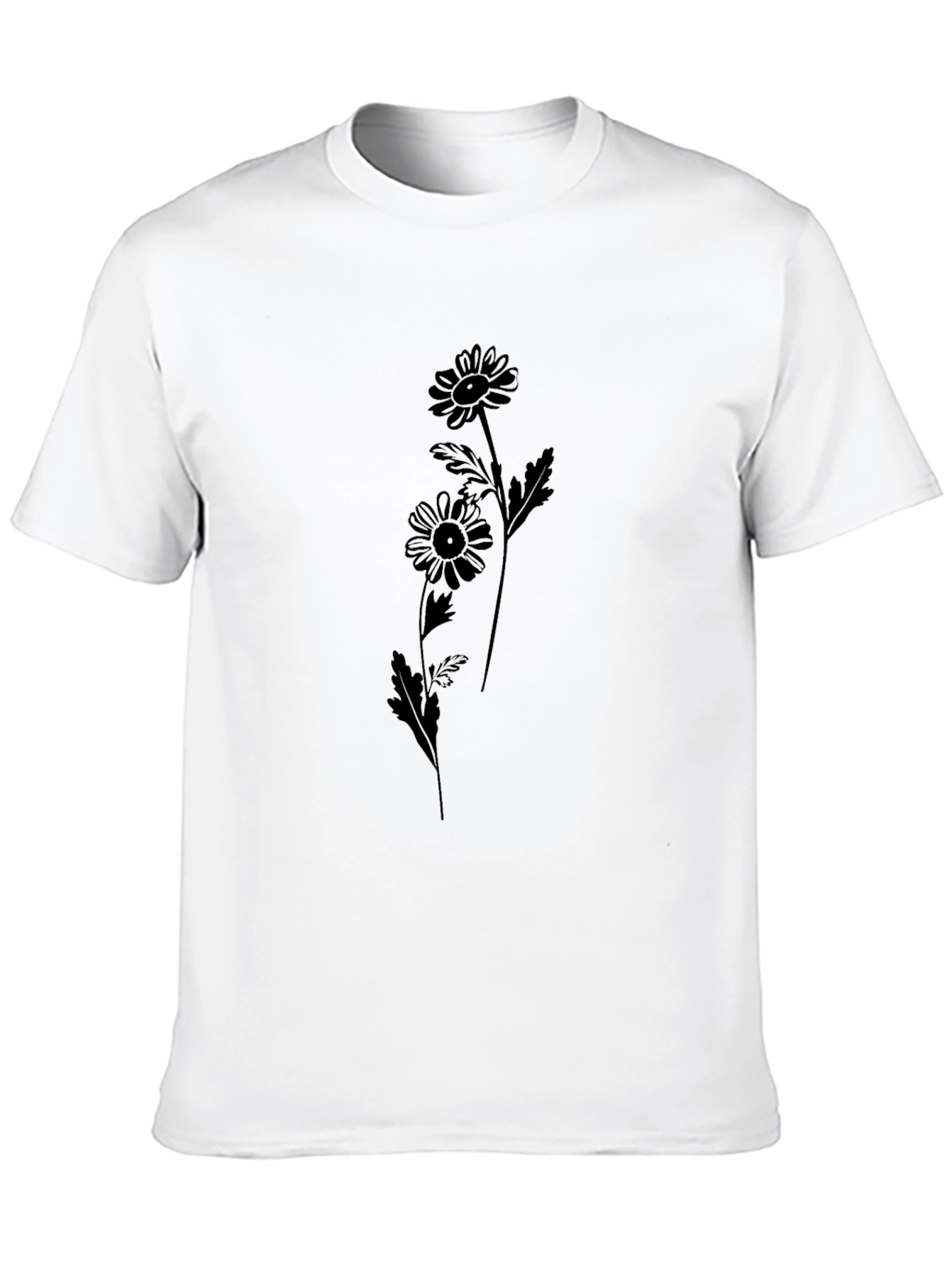 Black Daisy Flower Graphic Tee - Casual Style