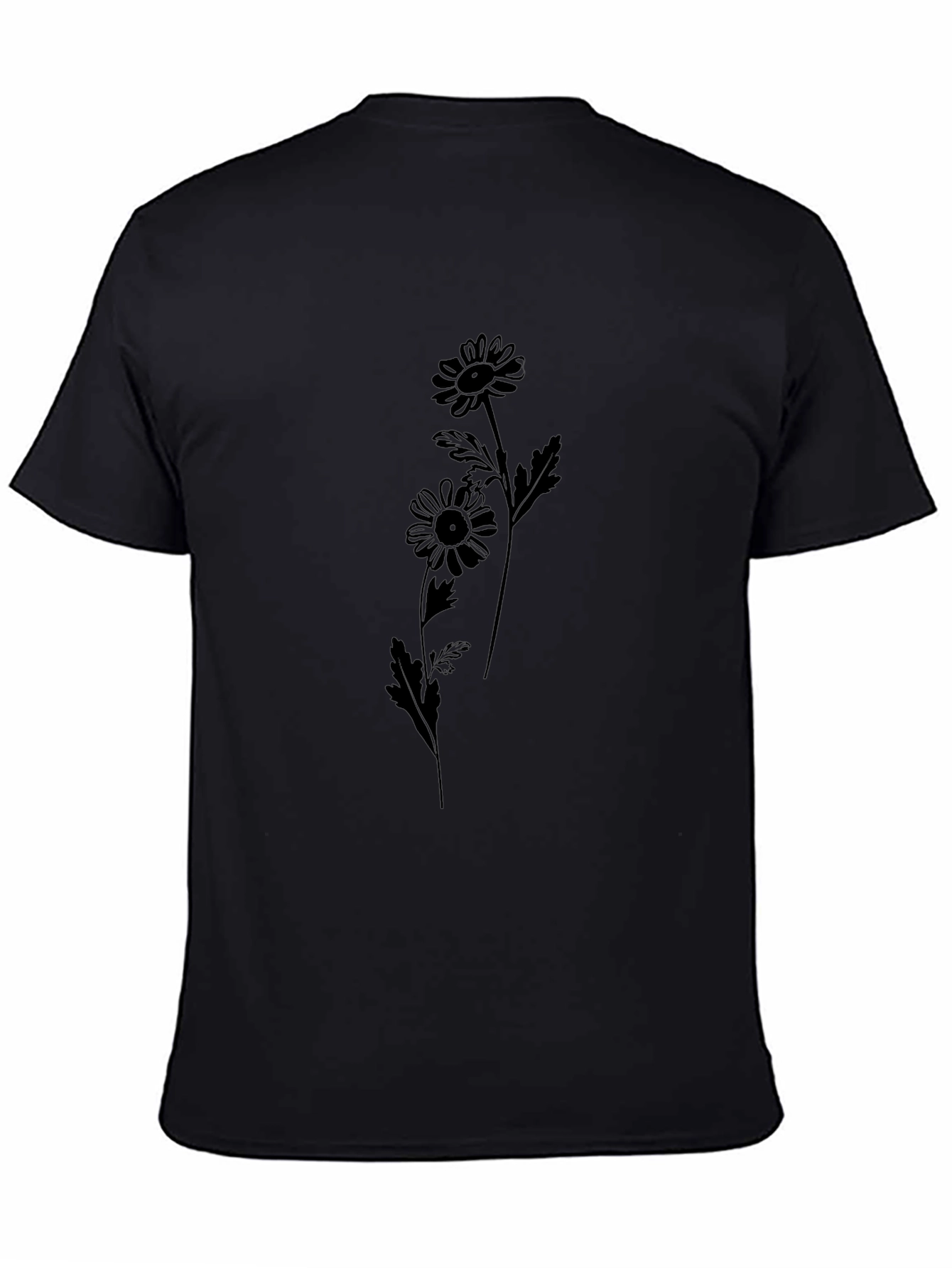 Black Daisy Flower Graphic Tee - Casual Style