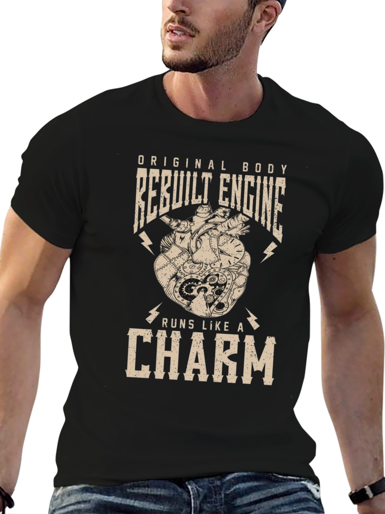 Original Body Rebuilt Engine Mens Black T-Shirt