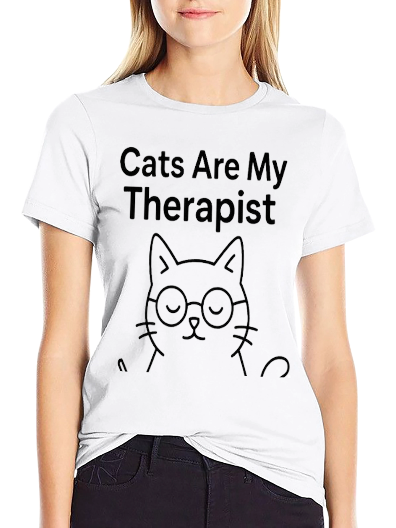 Cats Are My Therapist Graphic Tee - Black