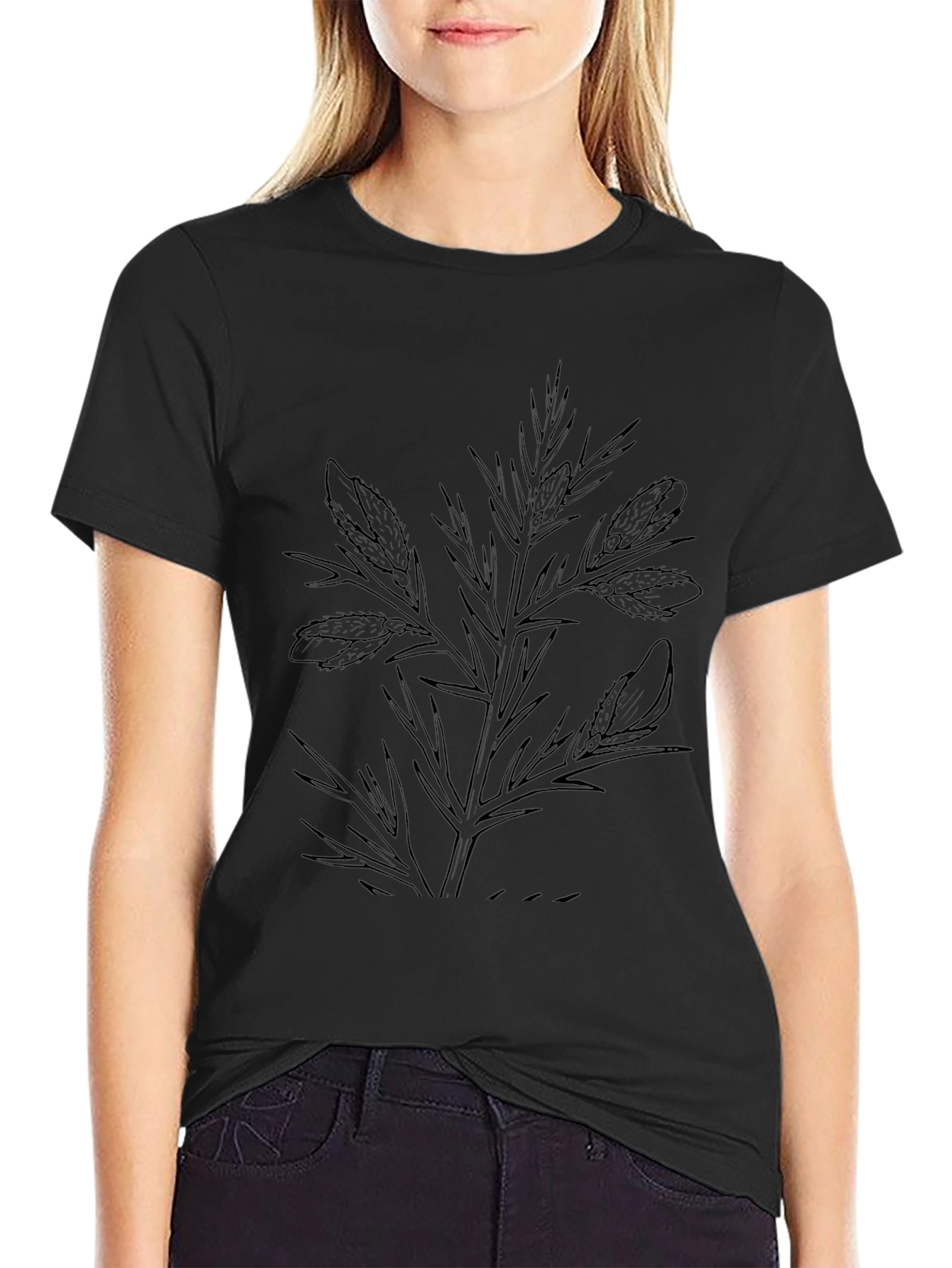 Botanical Print Black T-Shirt