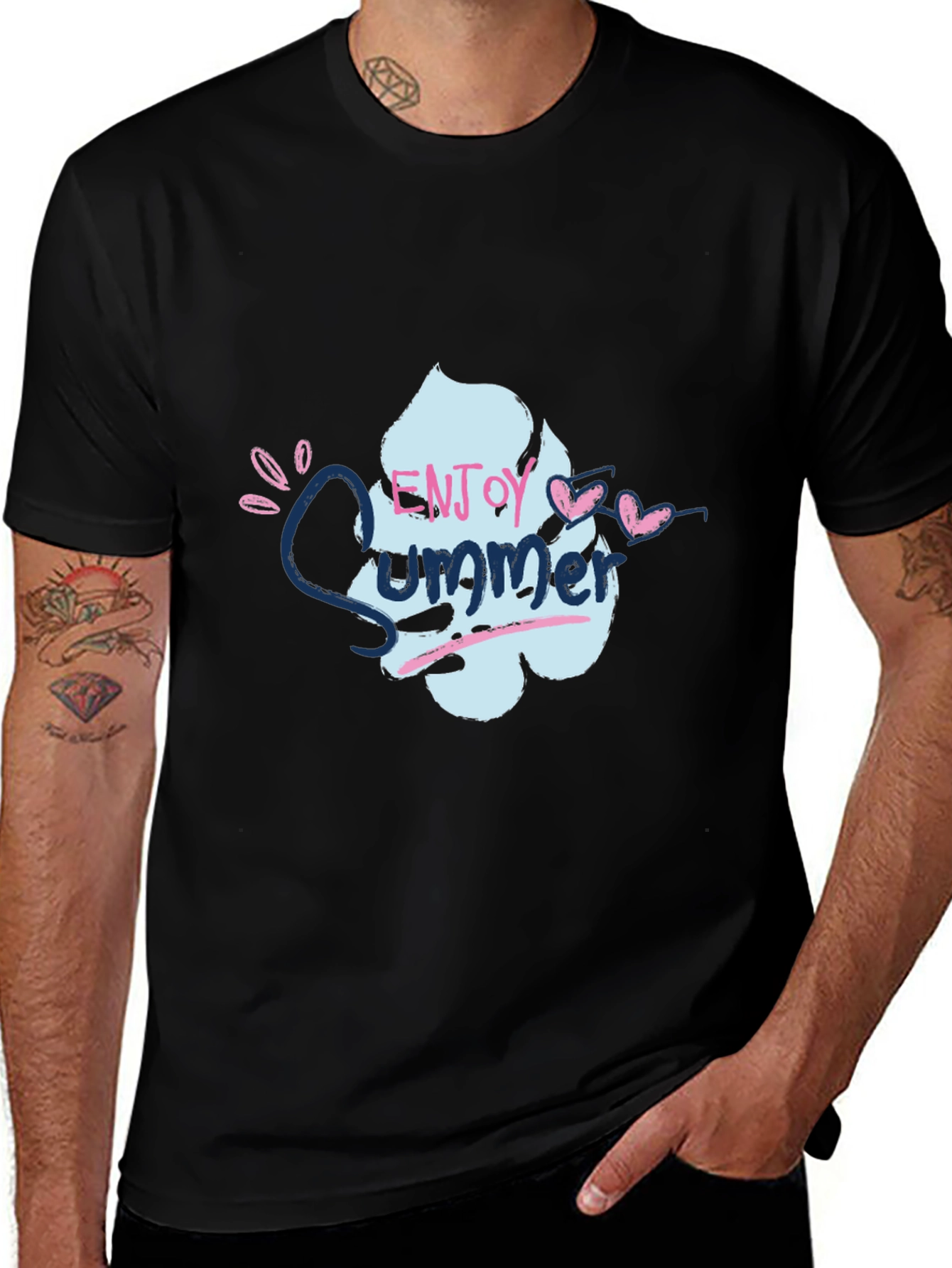 Enjoy Summer Graphic Tee - Soft Cotton Black T-Shirt