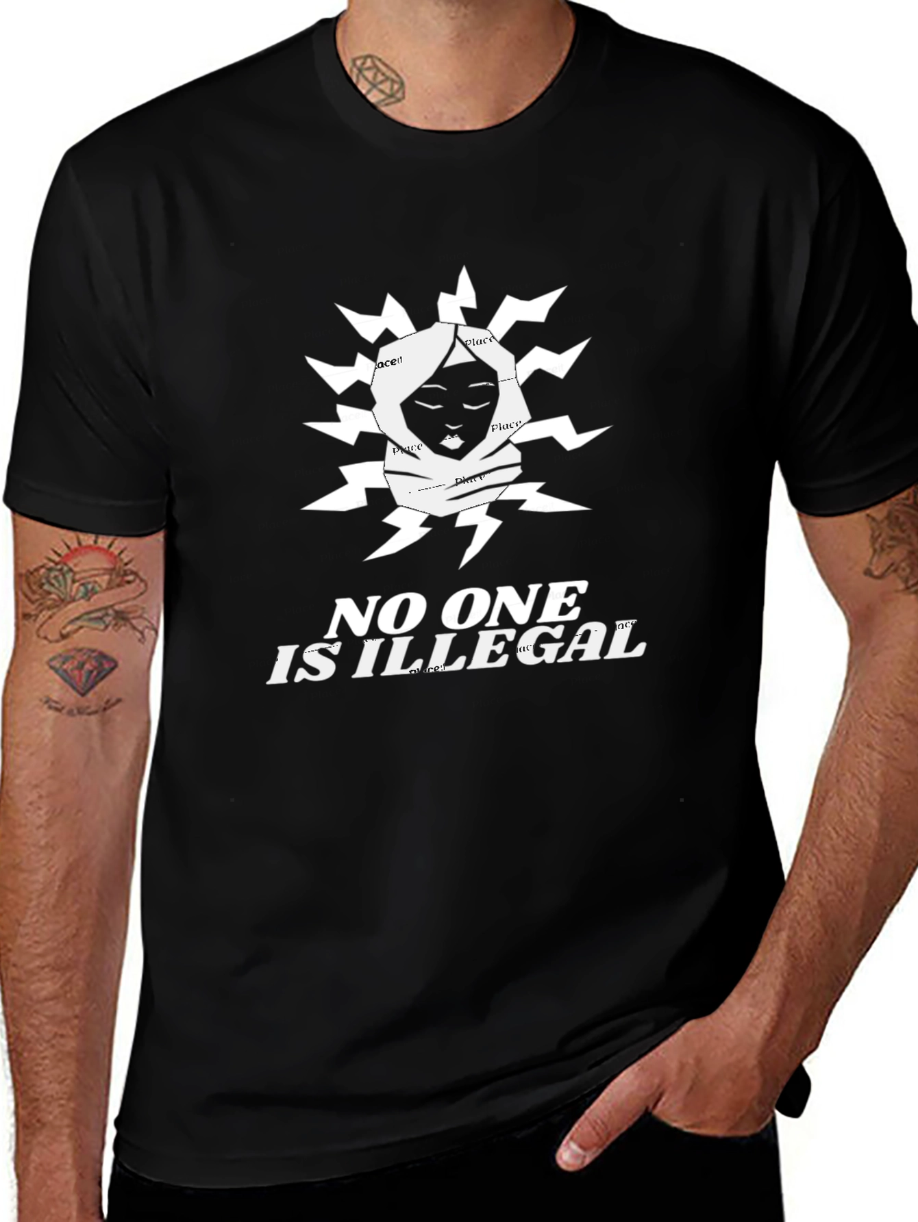 No One is Illegal Graphic Tee - Black