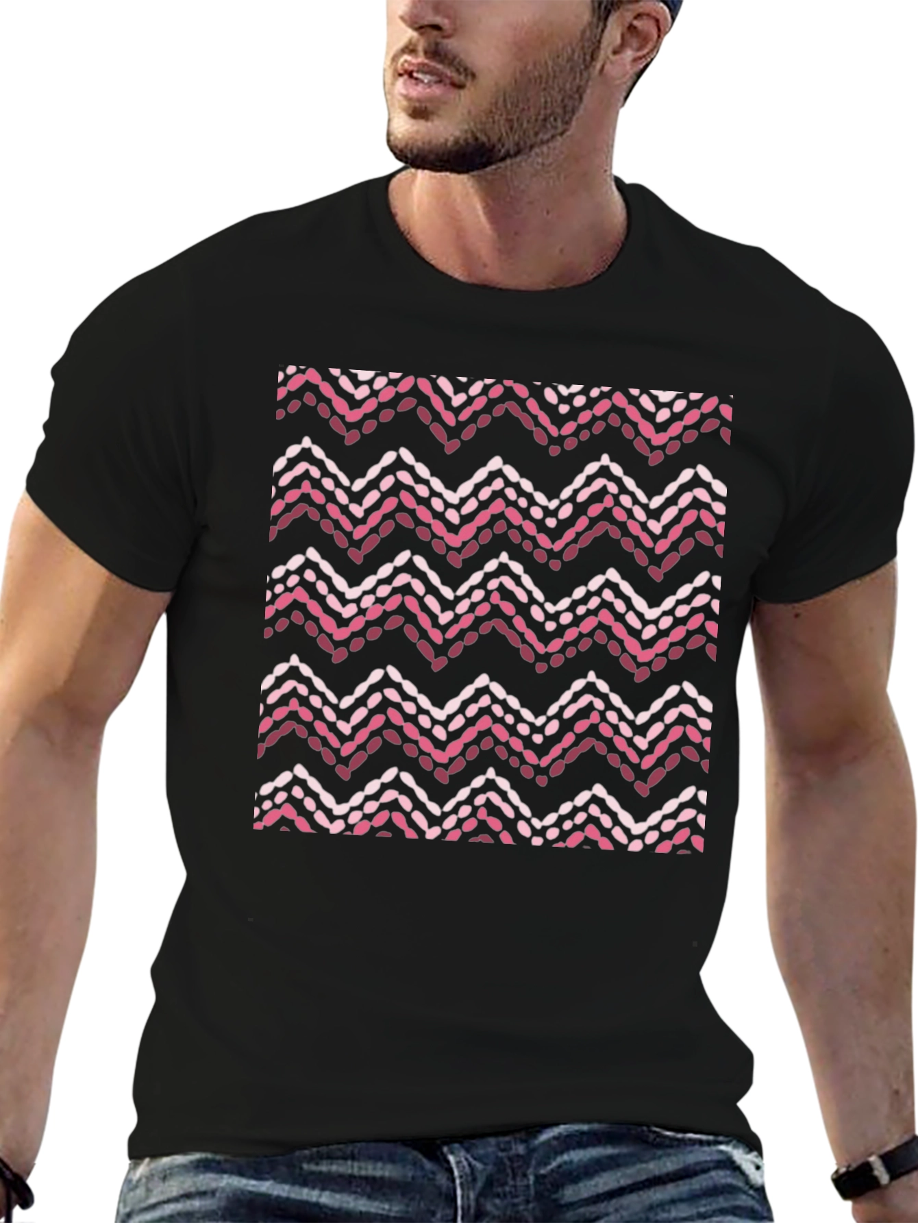 Mens Graphic Tee - Pink Zig Zag