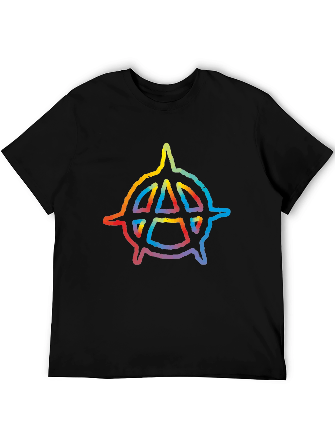 Rainbow Anarchy Symbol Black T-Shirt