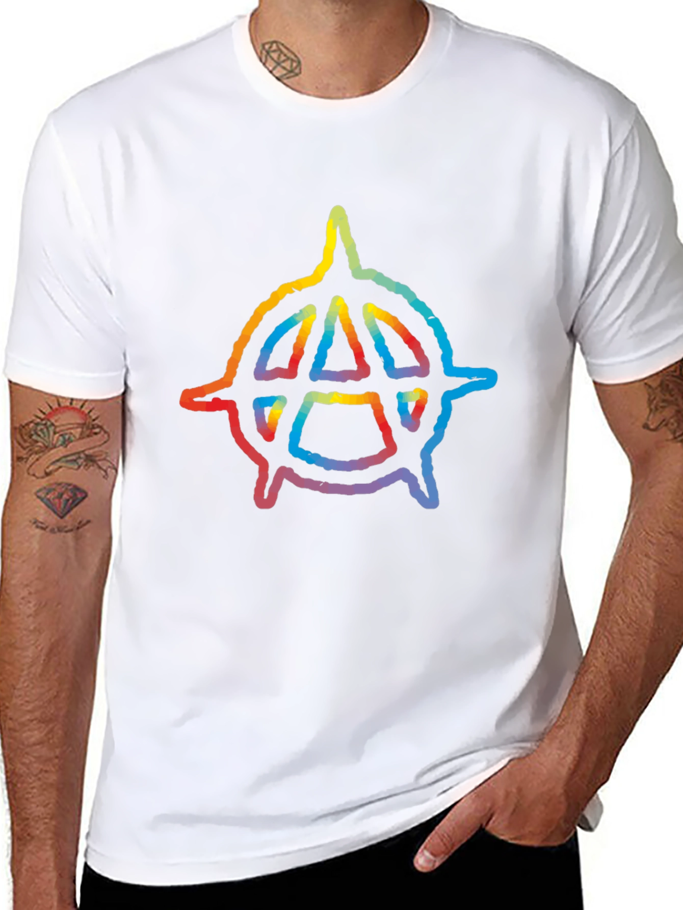 Rainbow Anarchy Symbol Black T-Shirt