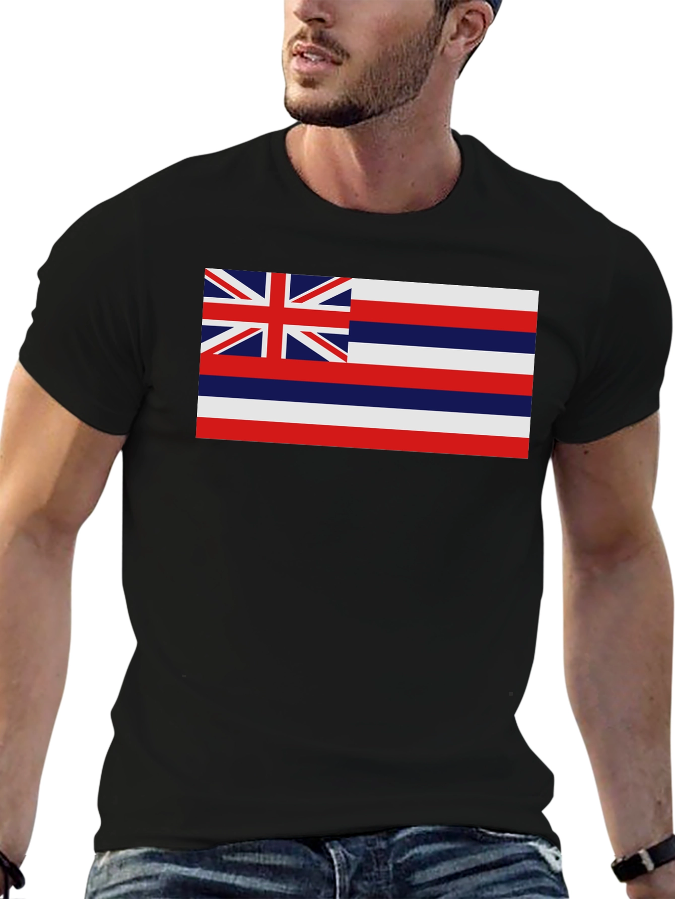 Hawaii Flag Graphic T-Shirt - Black Casual Tee