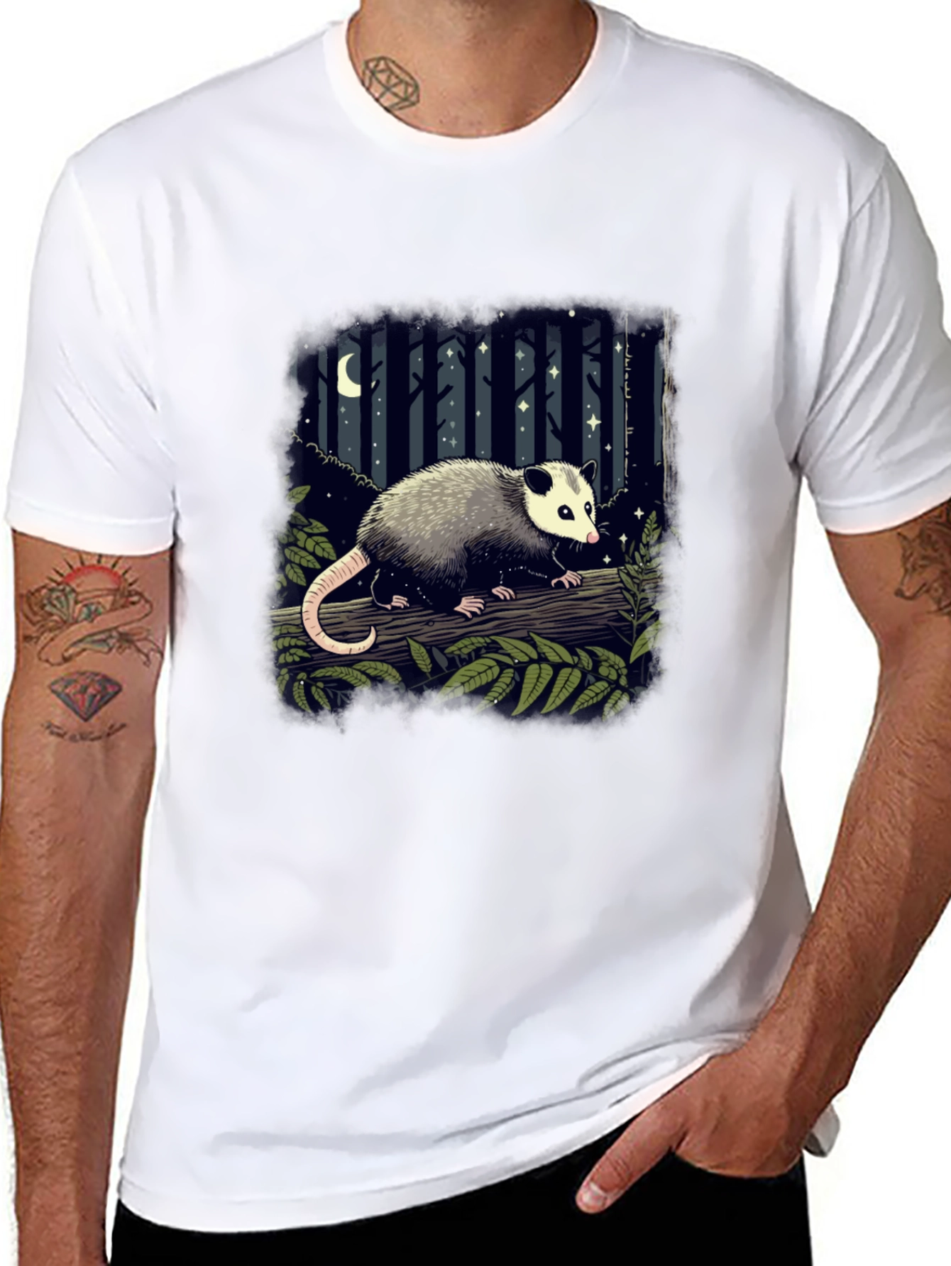 Opossum T-Shirt - Night Forest Design
