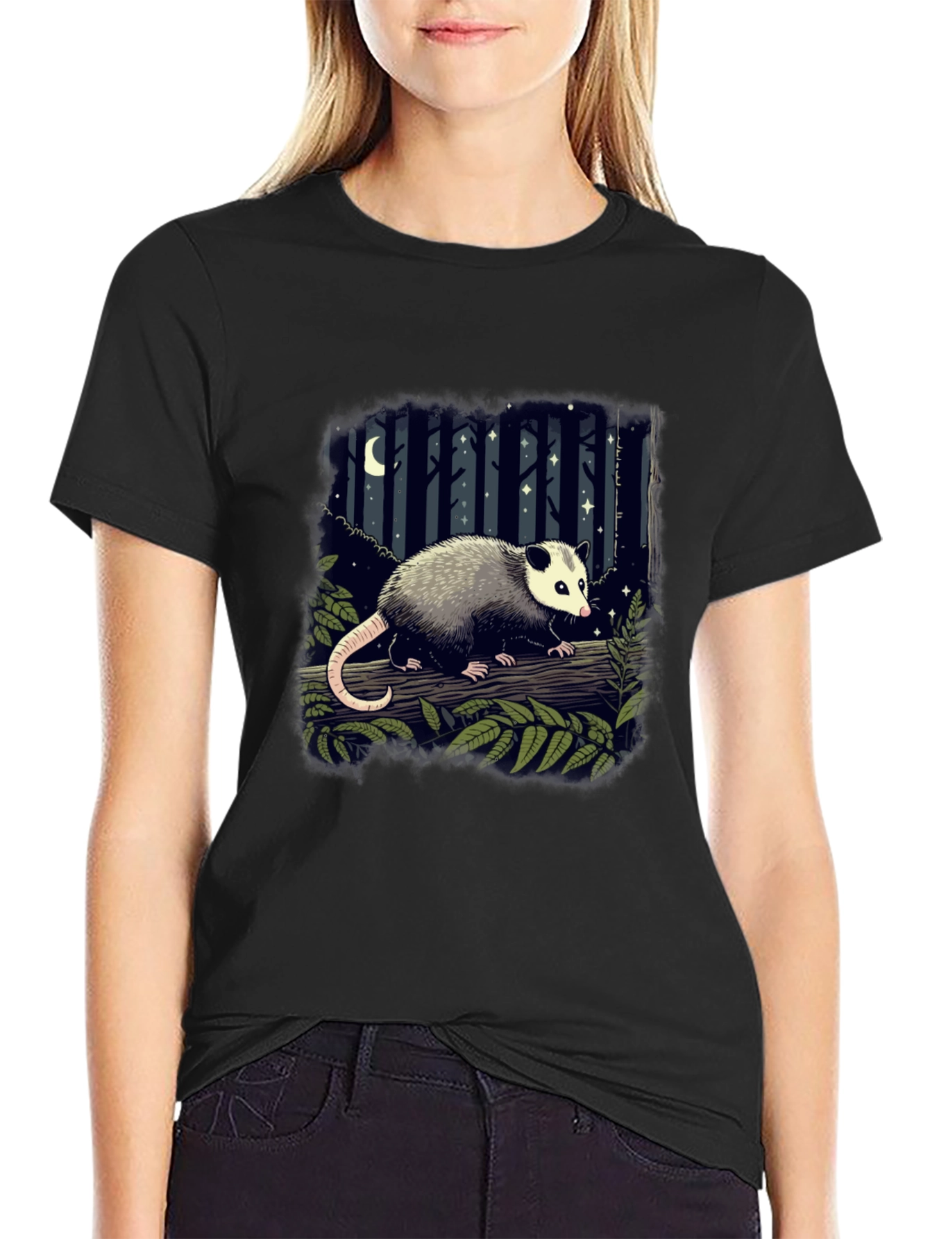 Opossum T-Shirt - Night Forest Design
