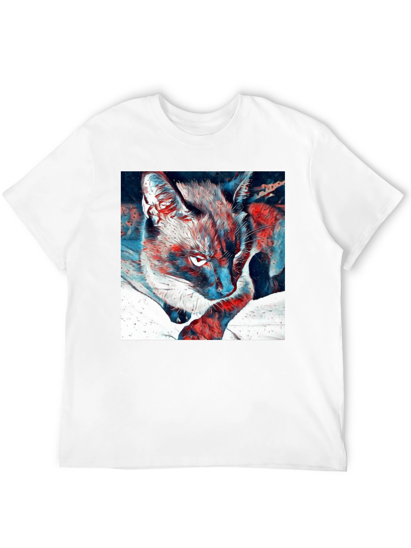Artistic Cat Graphic Black T-Shirt