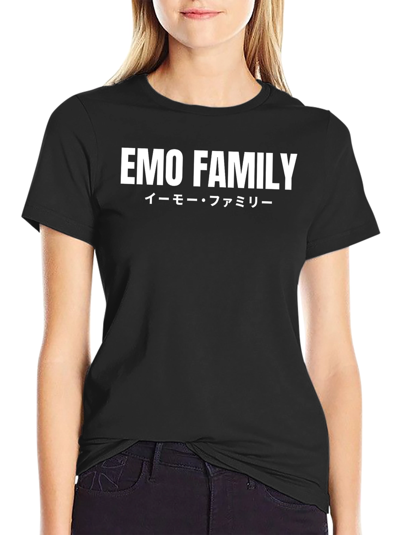 Emo Family Graphic T-Shirt - Black Crew Neck Tee