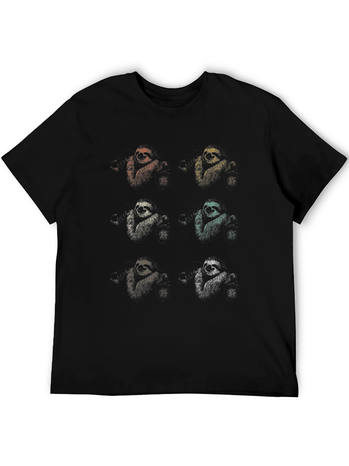 Retro Sloth Pattern Black T-Shirt