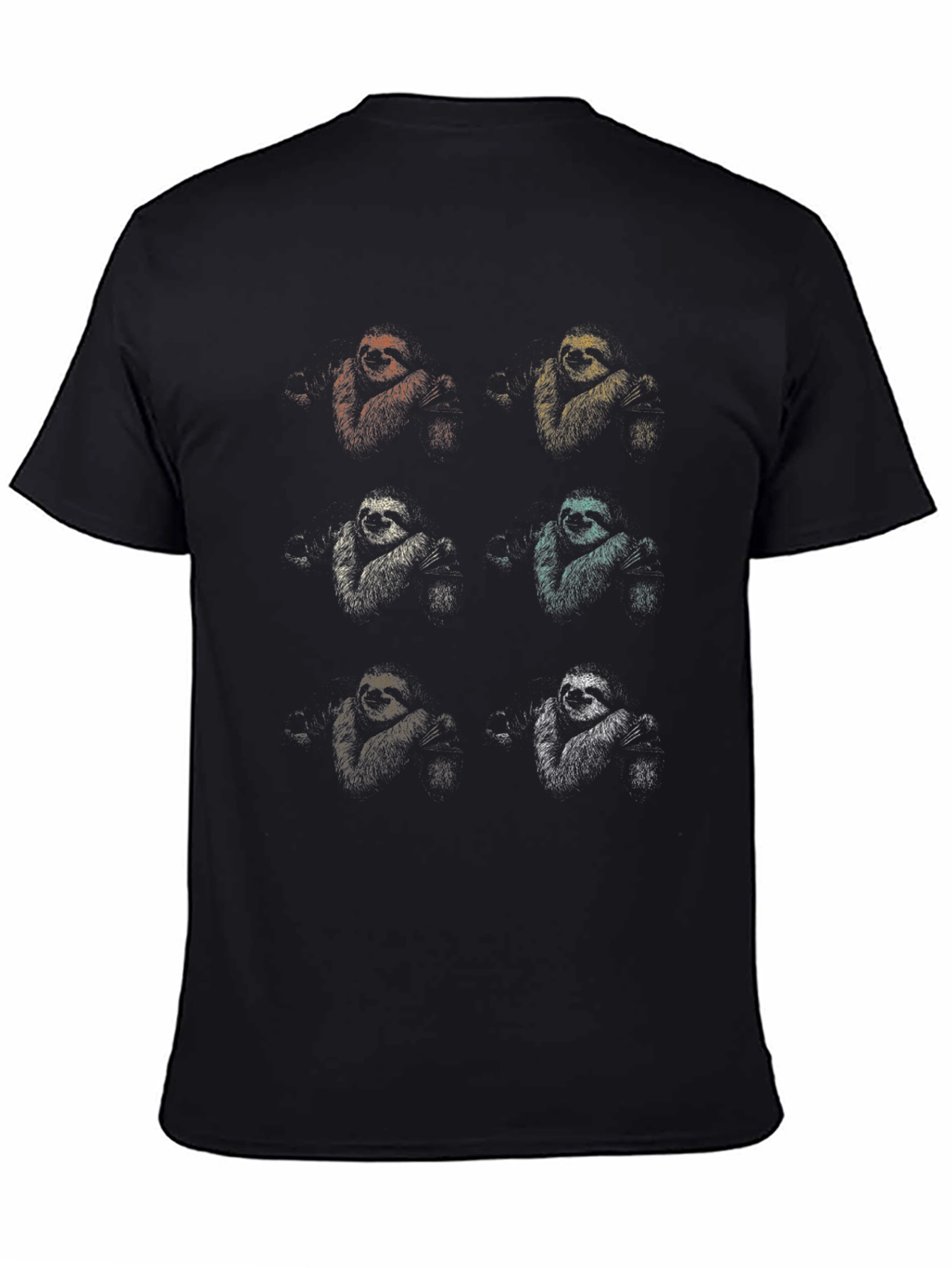 Retro Sloth Pattern Black T-Shirt