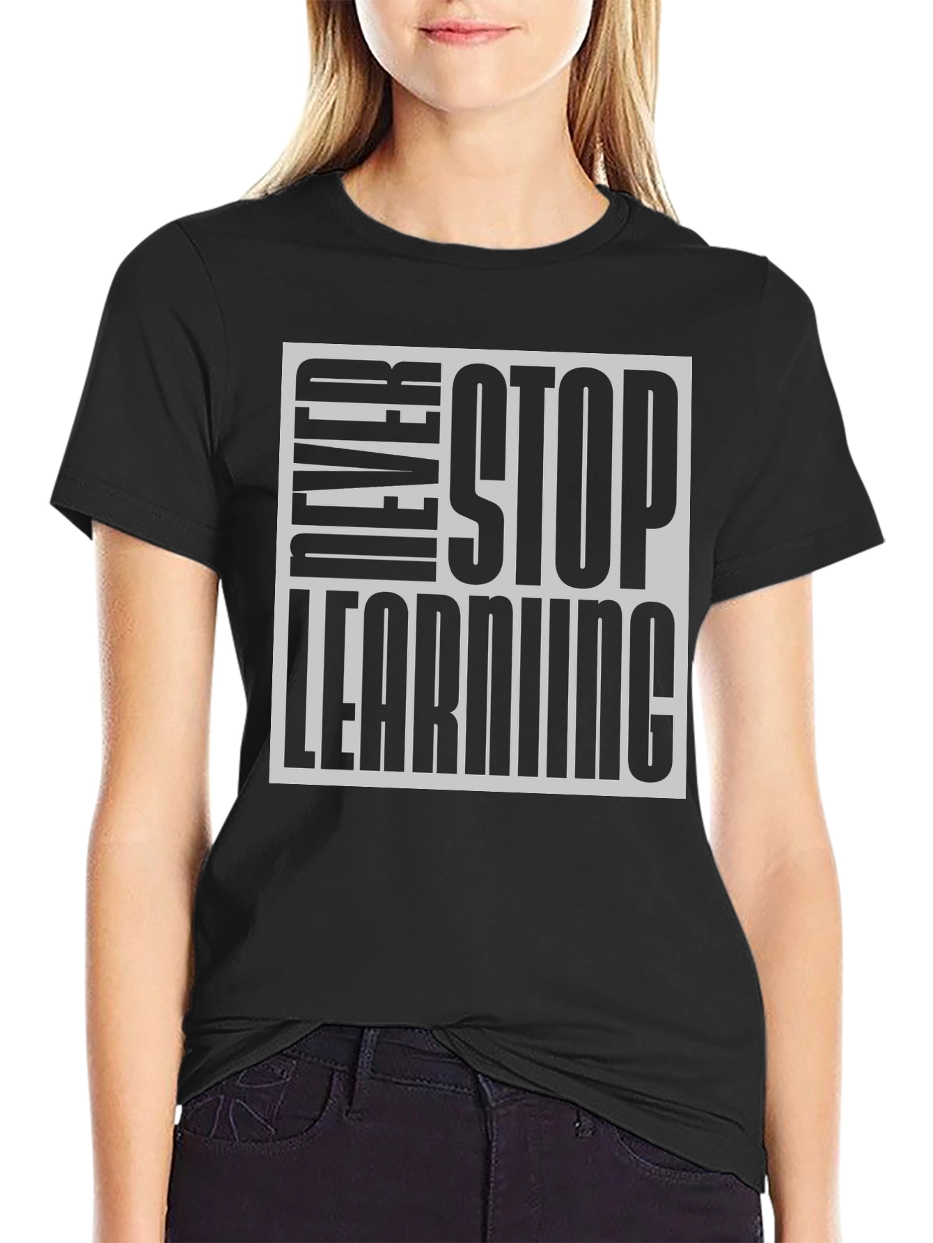 Never Stop Learning Black Graphic Tee