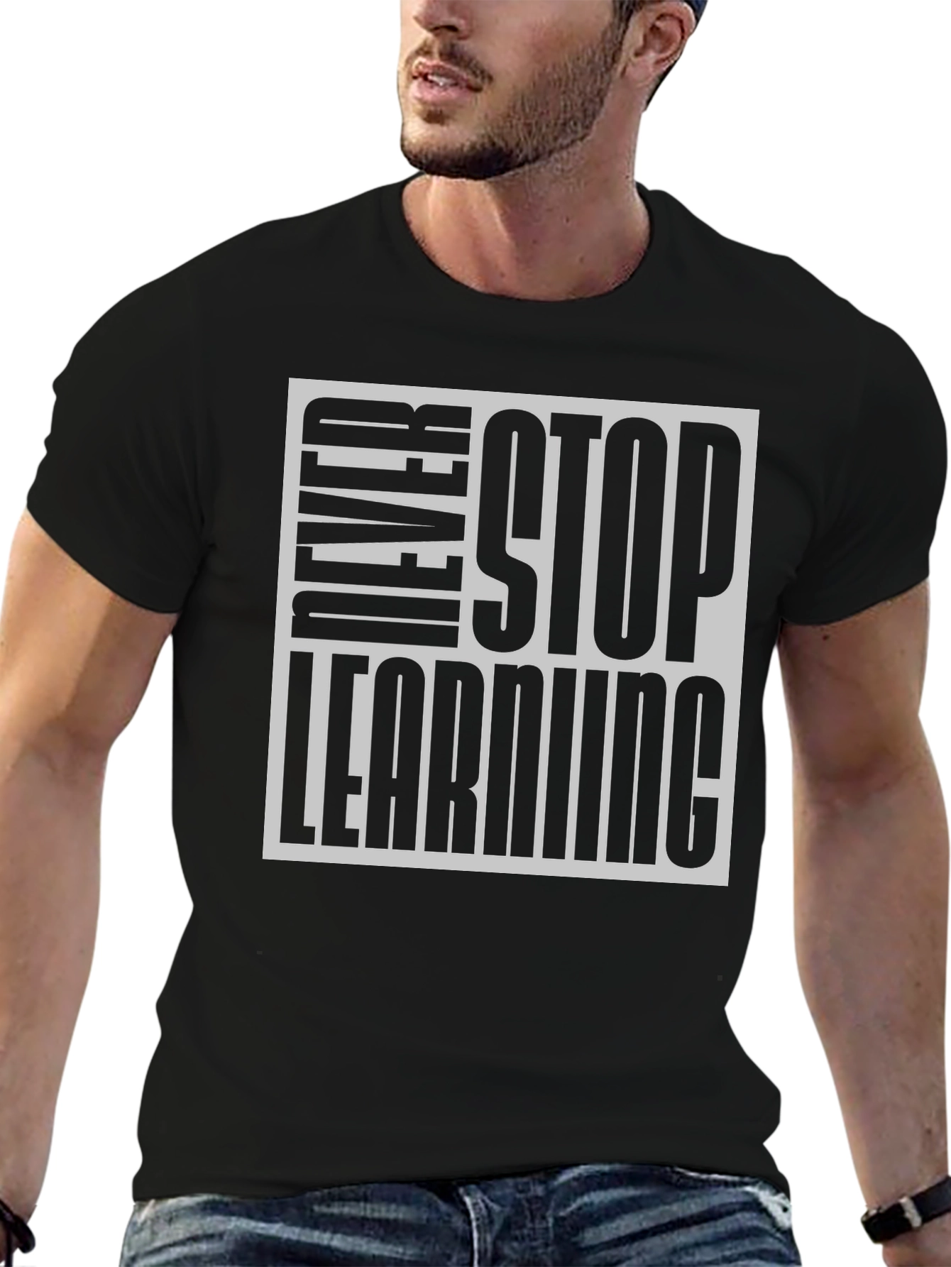 Never Stop Learning Black Graphic Tee