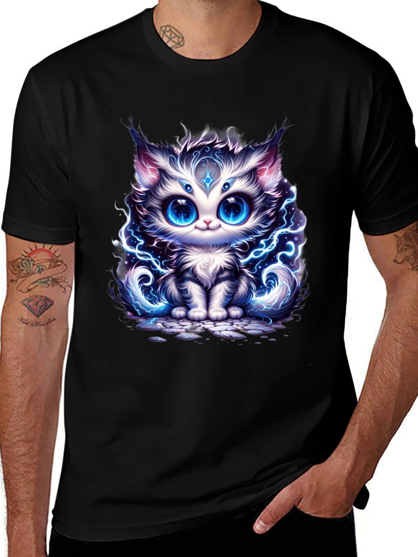 Mystical Cat T-Shirt - Cosmic Kitten Design