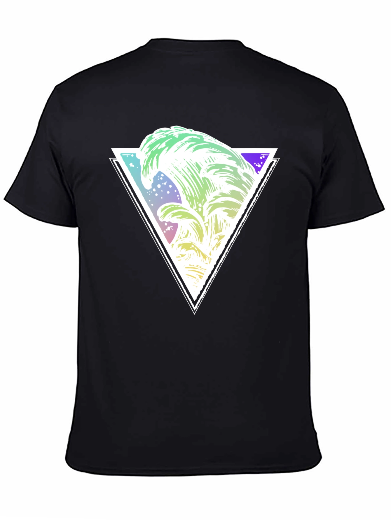 Geometric Wave Graphic Tee - Black Cotton Shirt